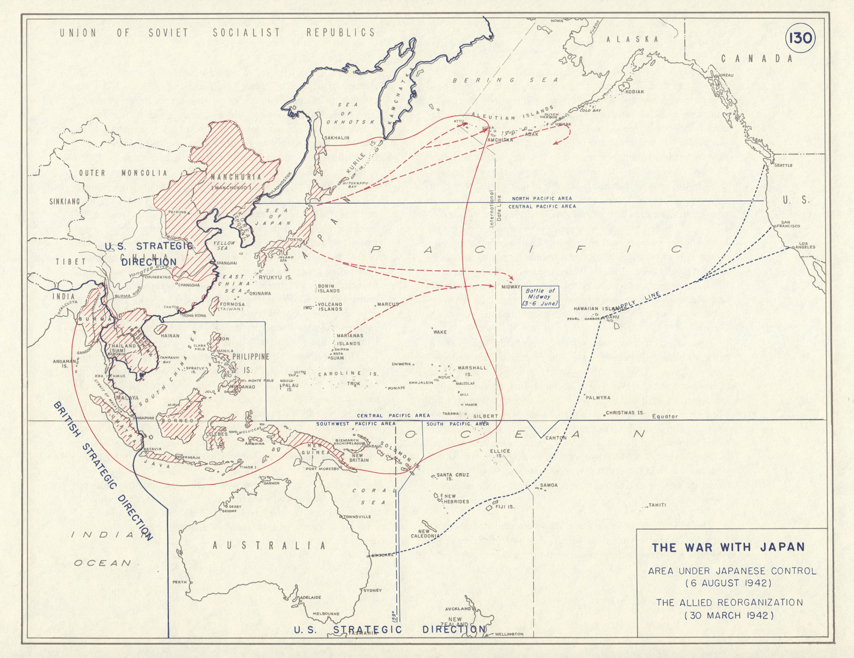 Associate Product World War 2. Aug 1942 Japanese controlled area. Allied reorganisation 1959 map