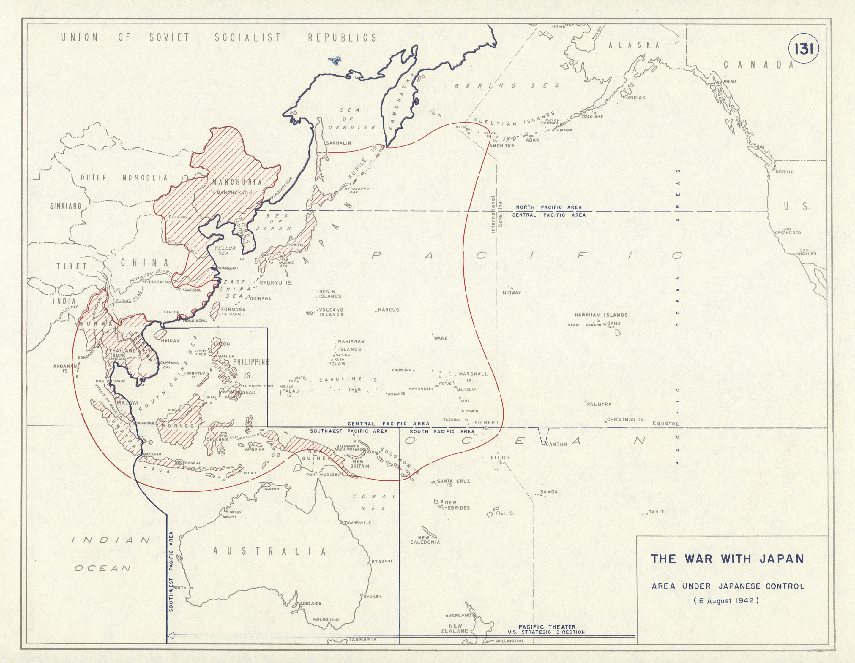 Associate Product World War 2. East Asia Pacific. 6 August 1942 Japanese controlled area 1959 map