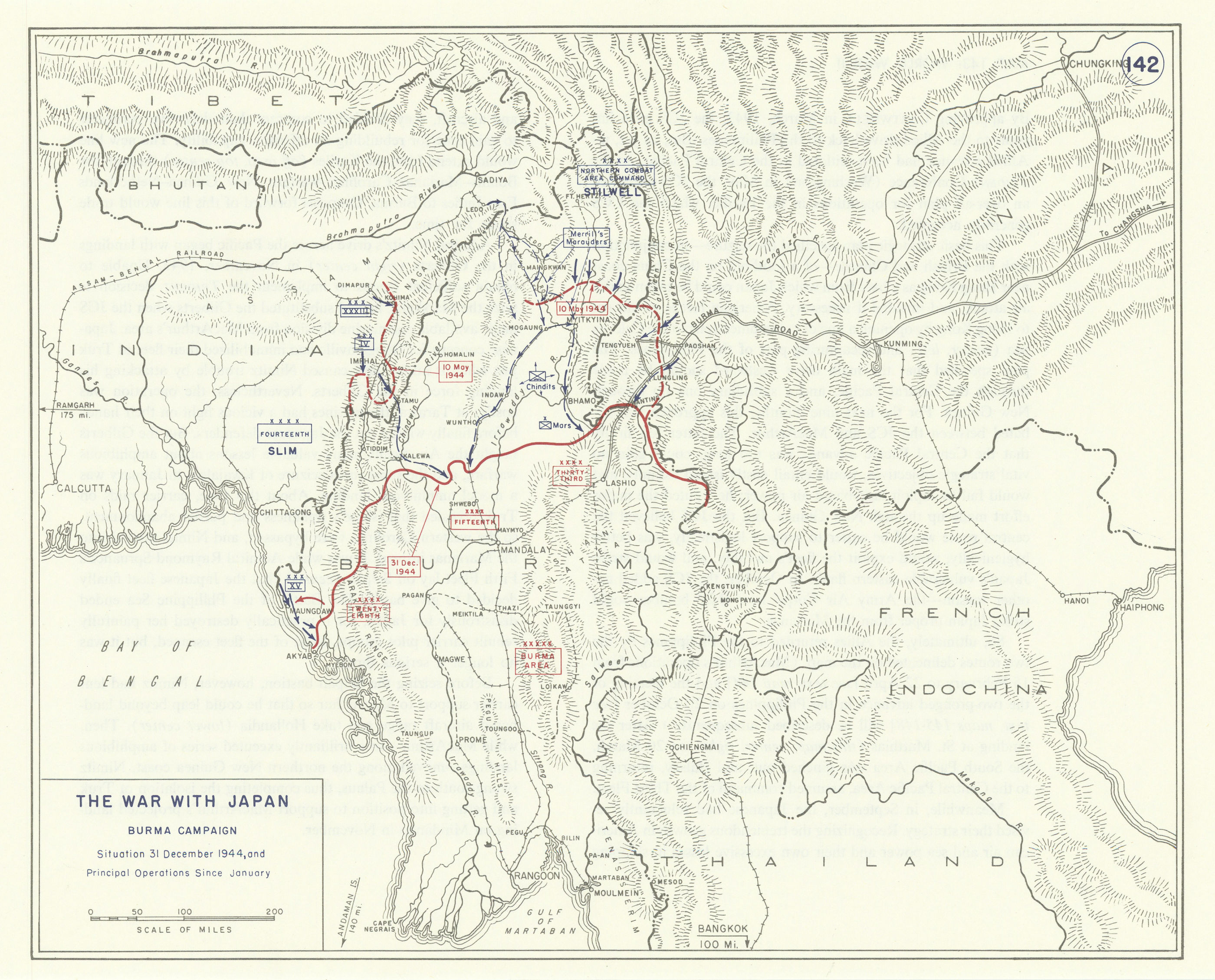 Associate Product World War 2. Burma Campaign 1944 main operations. 31 December situation 1959 map