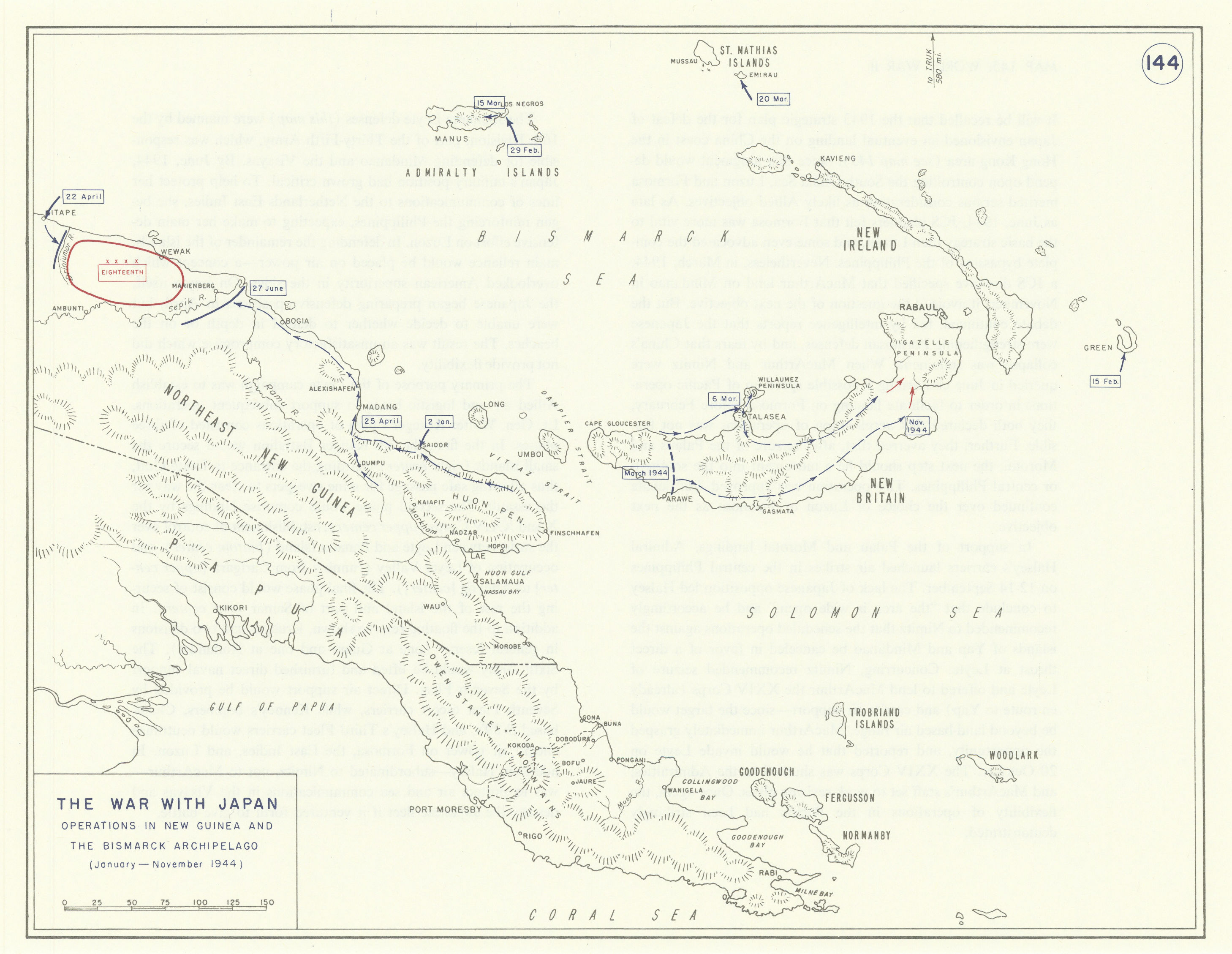 World War 2. Jan-Nov 1944. New Guinea & Bismarck Archipelago operations 1959 map