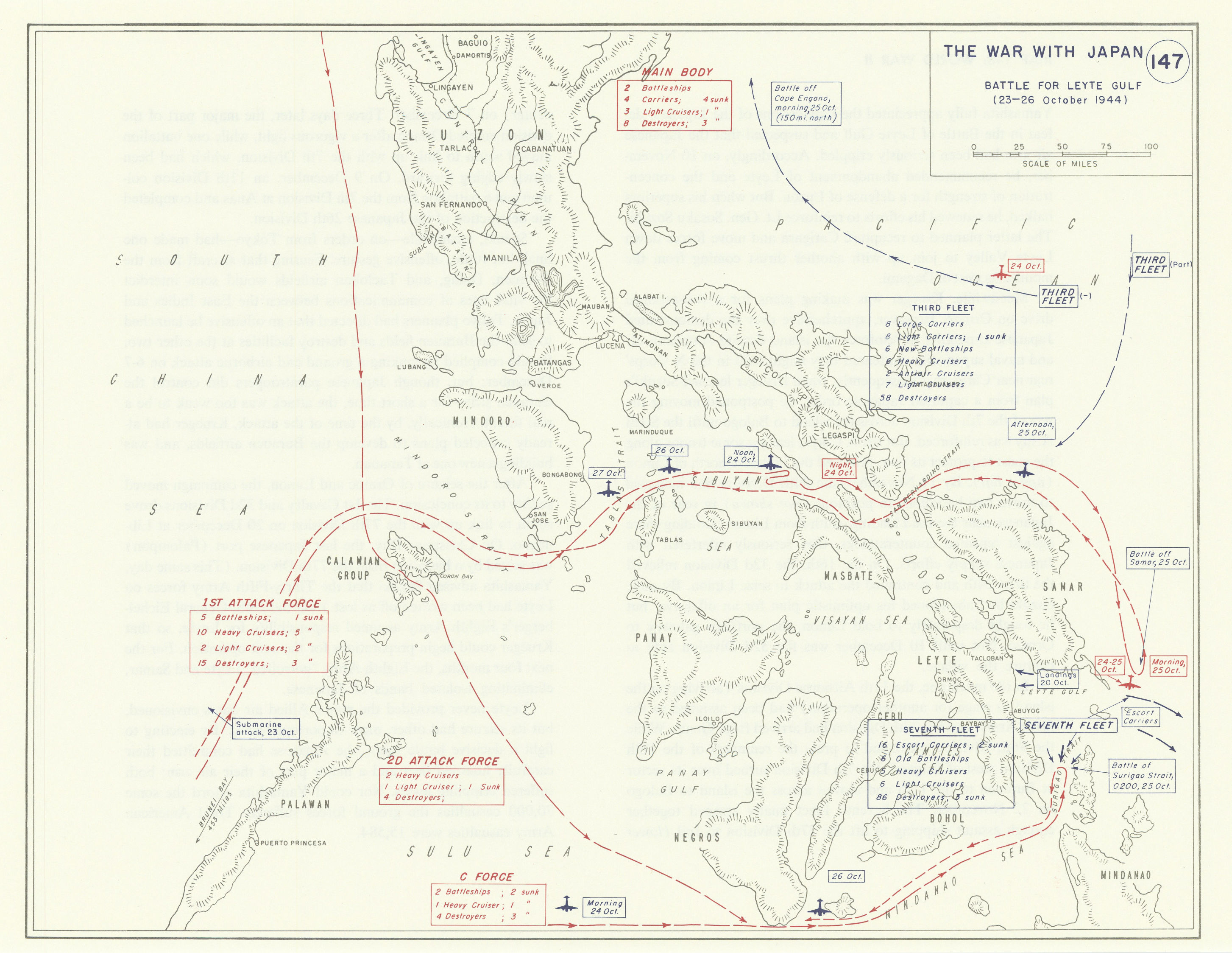 Associate Product World War 2. 23-26 October 1944 Battle for Leyte Gulf 1959 old vintage map