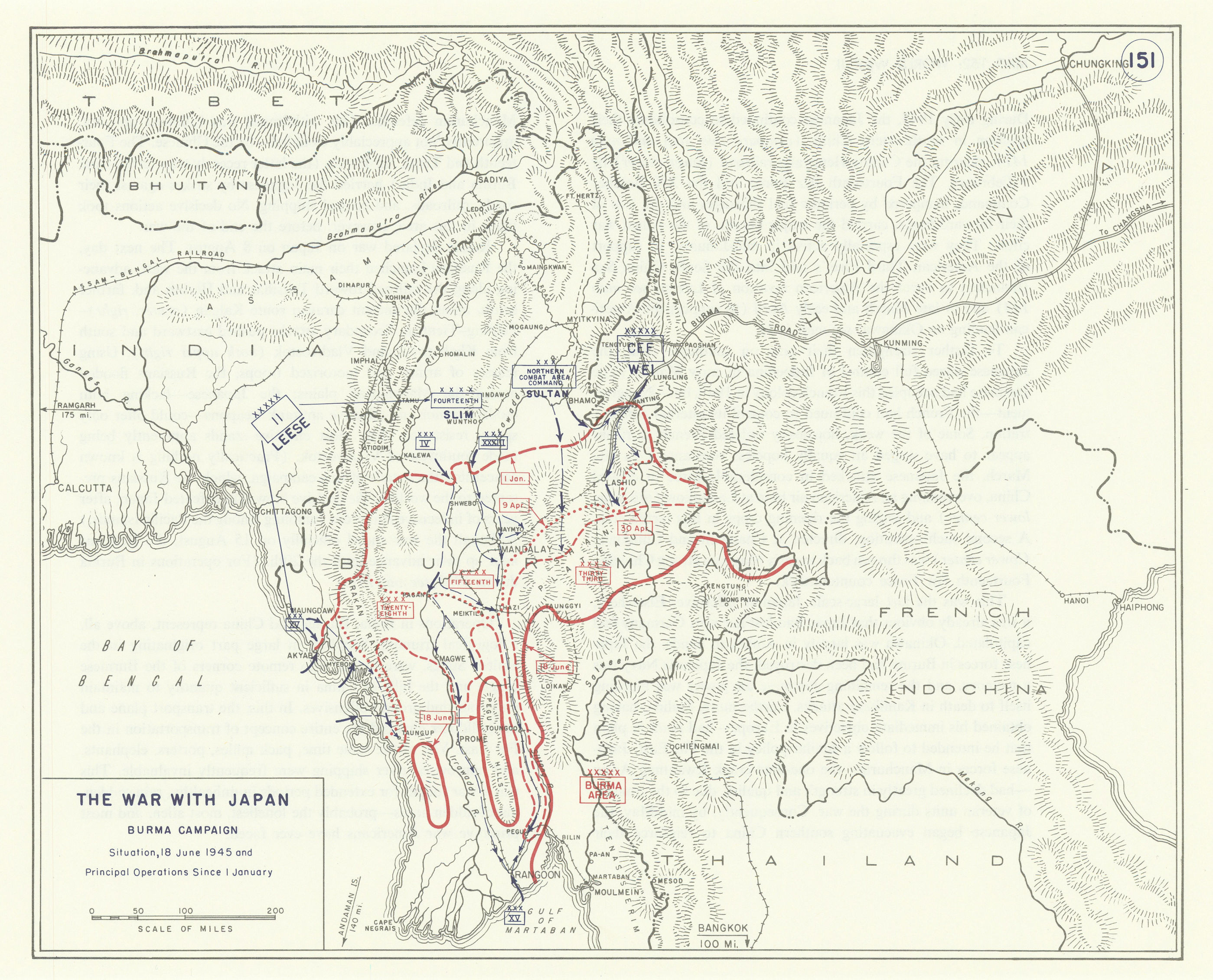 World War 2. Burma Campaign. 1 January-18 June 1945 Operations 1959 old map
