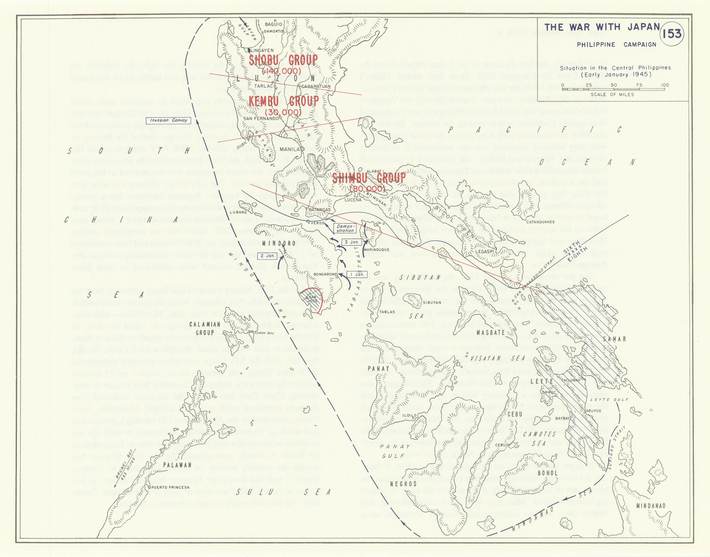 World War 2. Philippine Campaign. Early Jan 1945 Central Philippines 1959 map