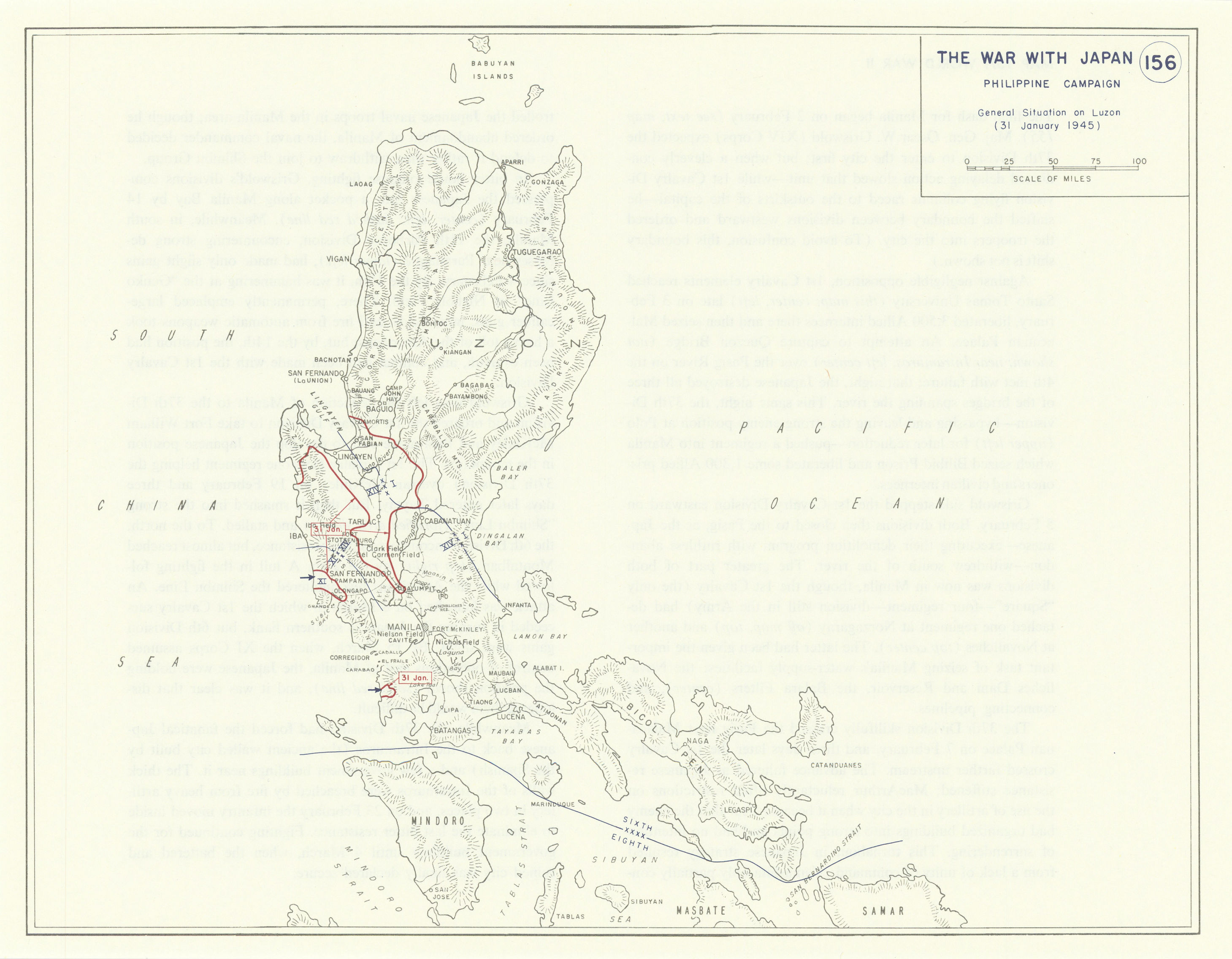Associate Product World War 2. Philippine Campaign. 31 January 1945 Luzon situation 1959 old map