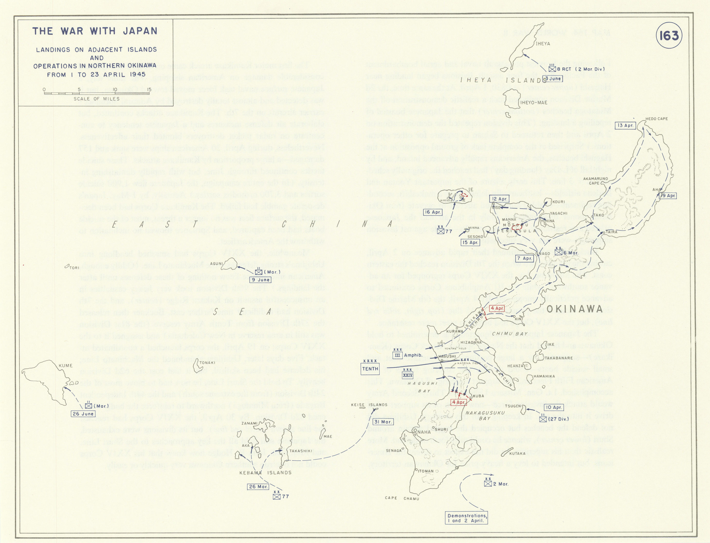Associate Product World War 2. Japan. 1-23 April 1945 Okinawa & adjacent islands landings 1959 map