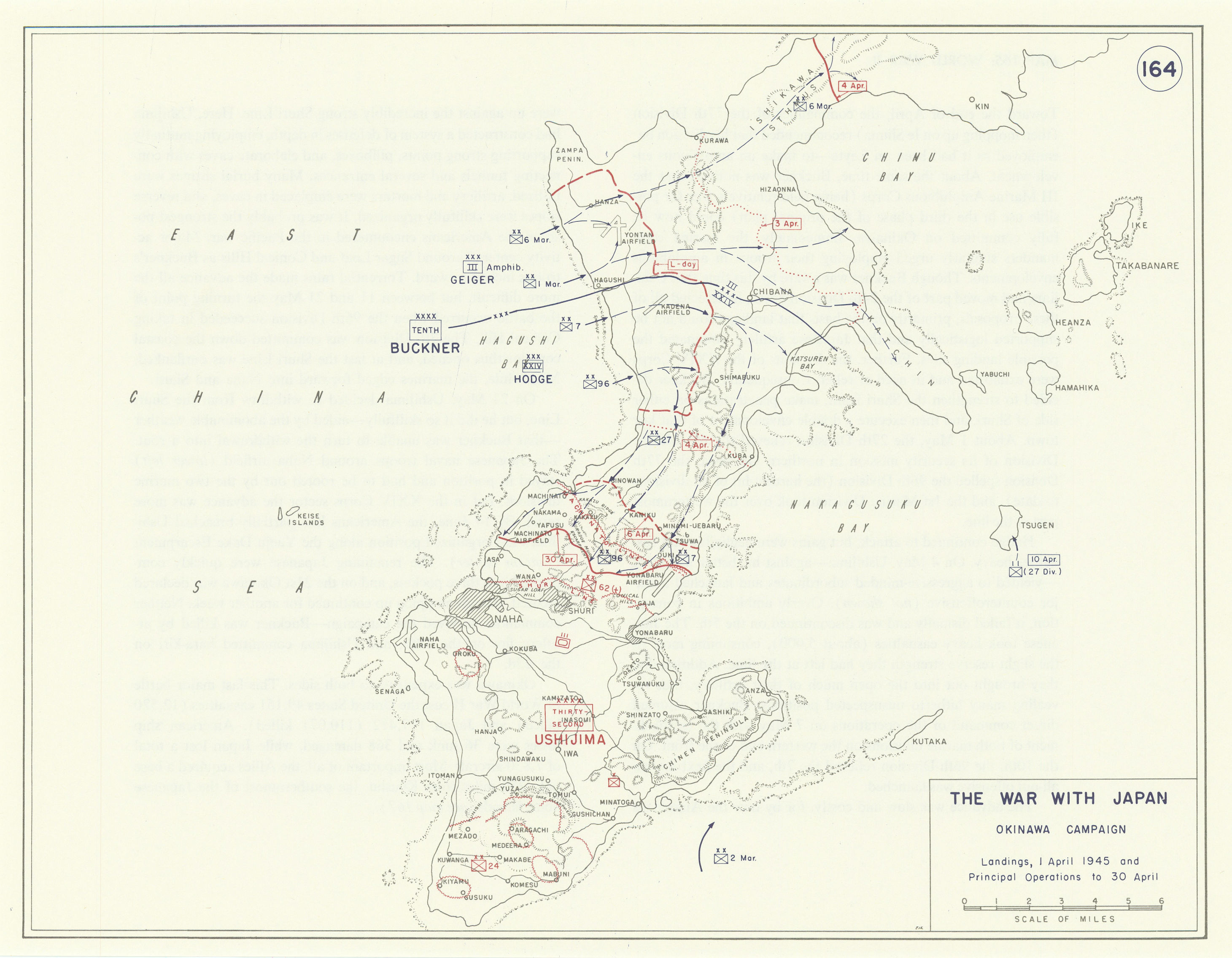 World War 2. Japan. Okinawa Campaign. April 1945 landings & operations 1959 map