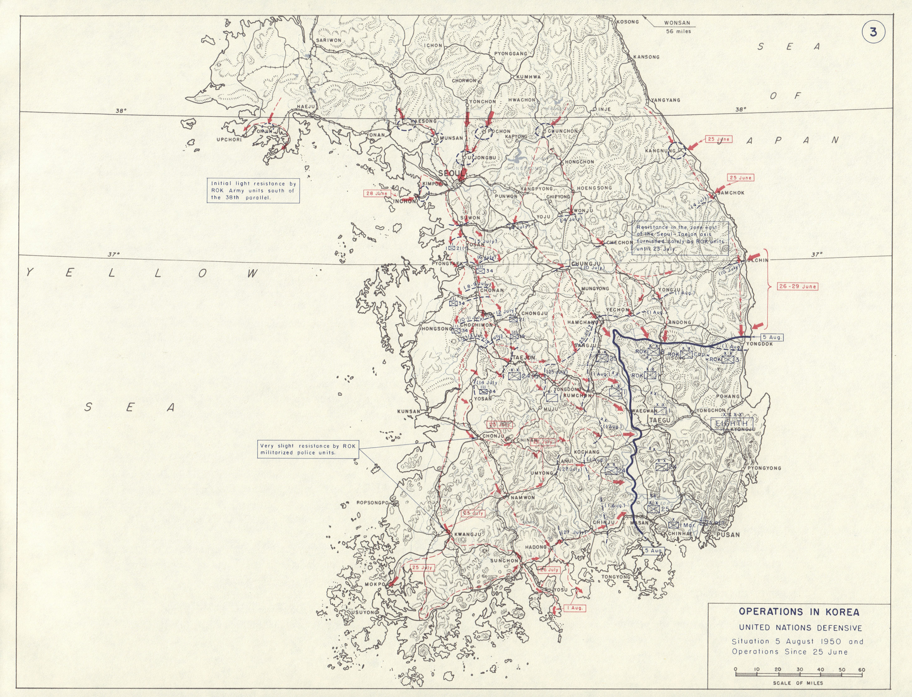 Associate Product Korean War. 25 June - 5 August 1950. United Nations defensive 1959 old map
