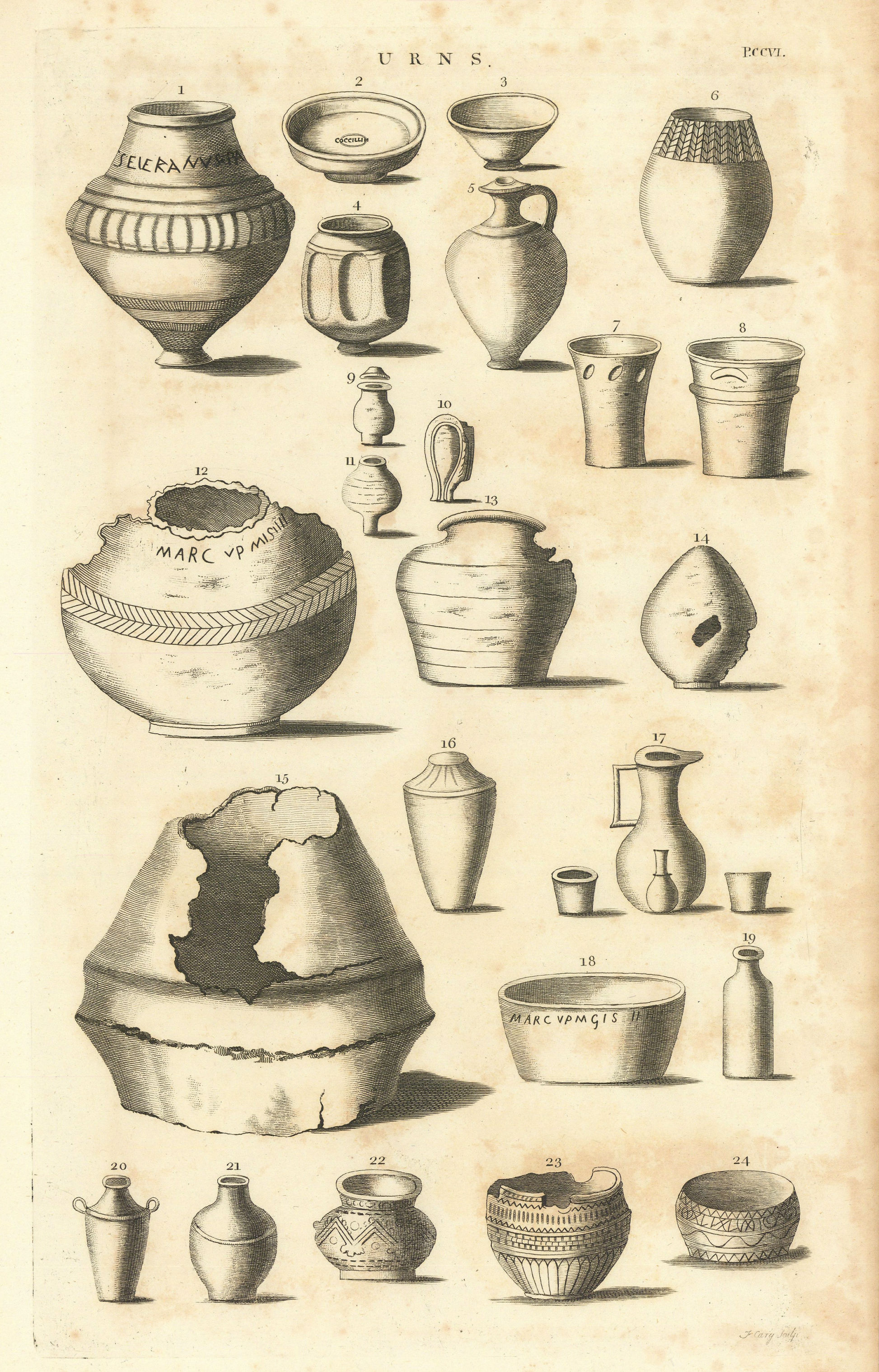 Romano-British Urns. Antique print 1806 old vintage picture