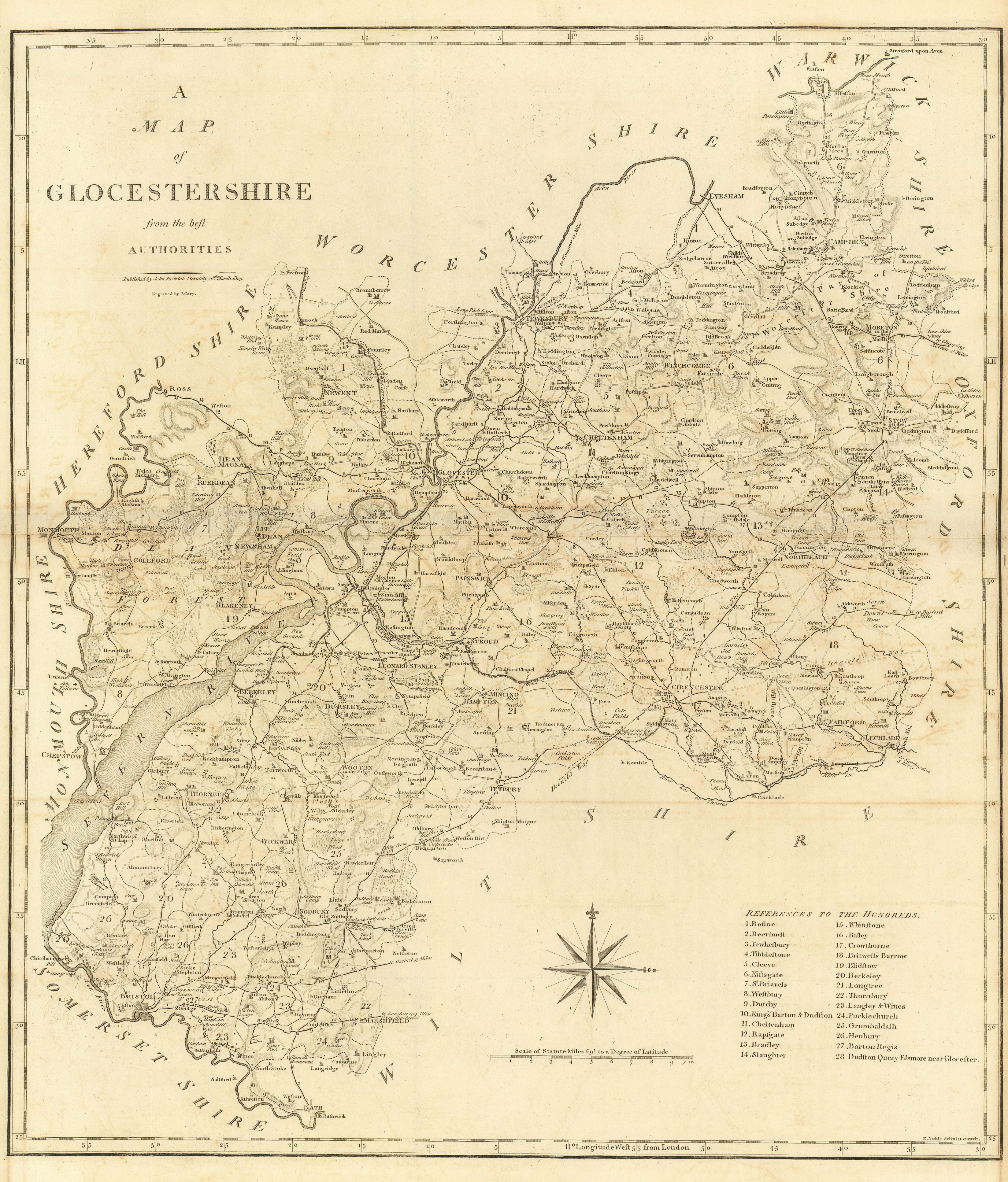 "Glocestershire from the best authorities" Gloucestershire county map. CARY 1806
