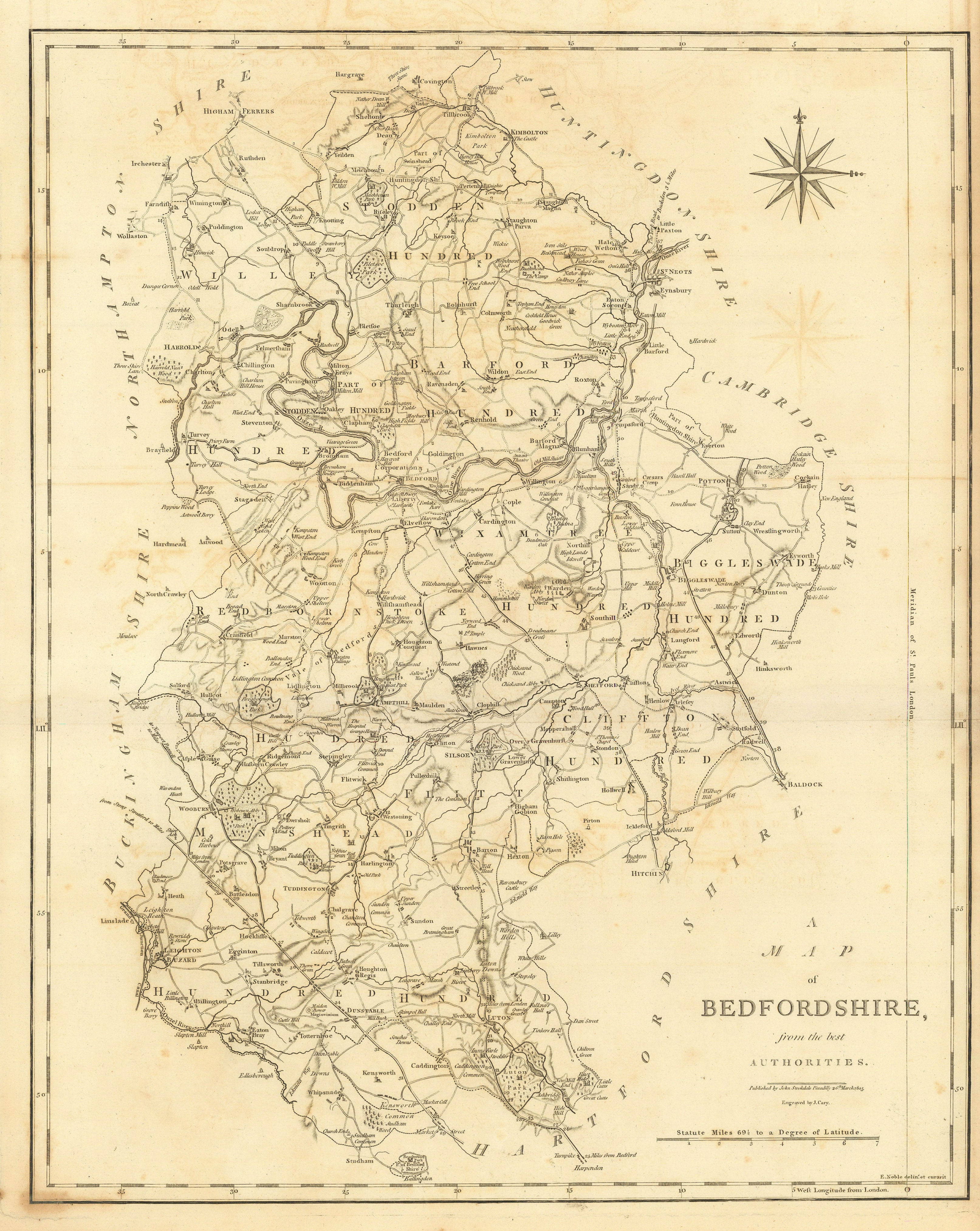 "A map of Bedfordshire from the best authorities". County map. CARY 1806
