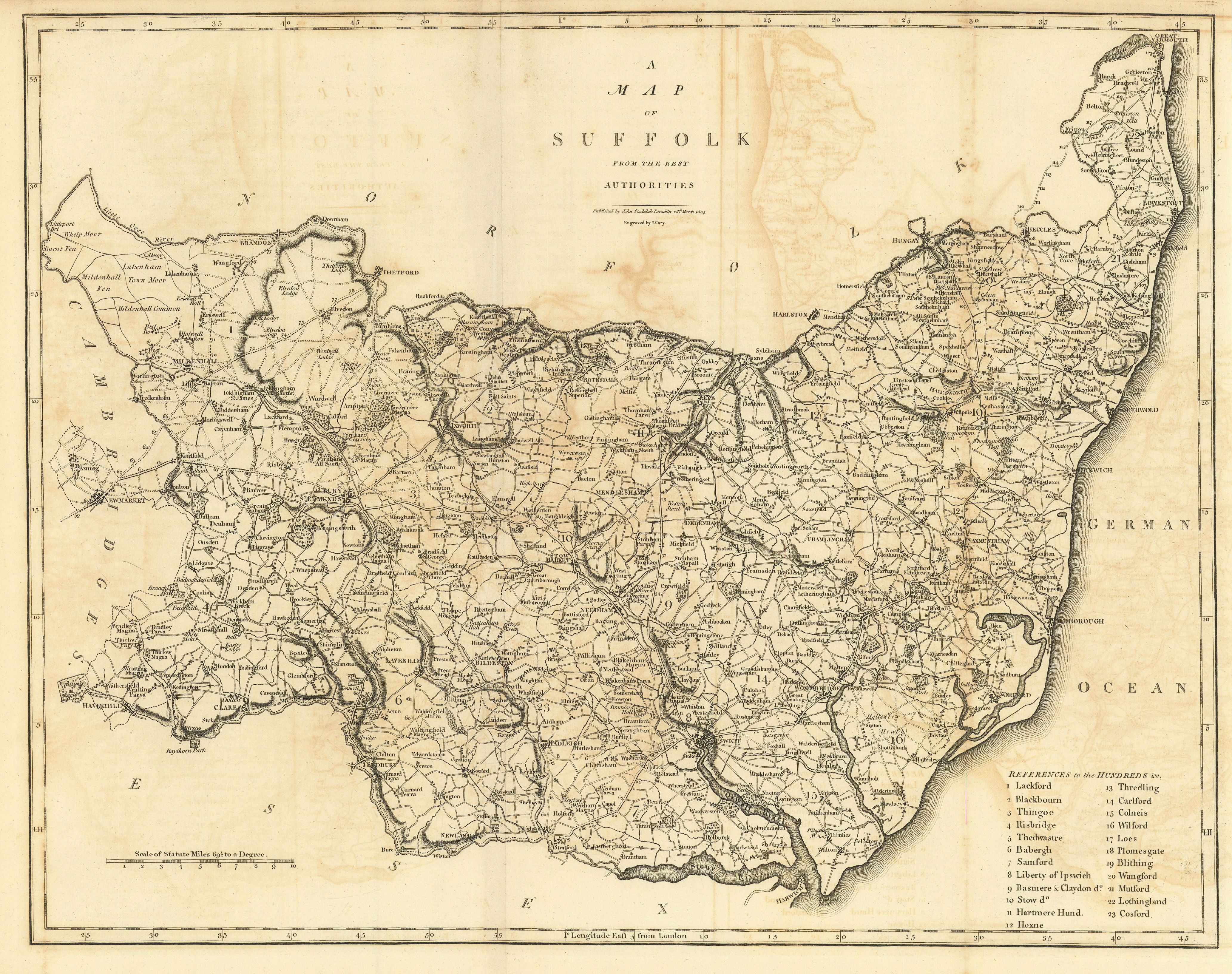"A map of Suffolk from the best authorities". County map. CARY 1806 old