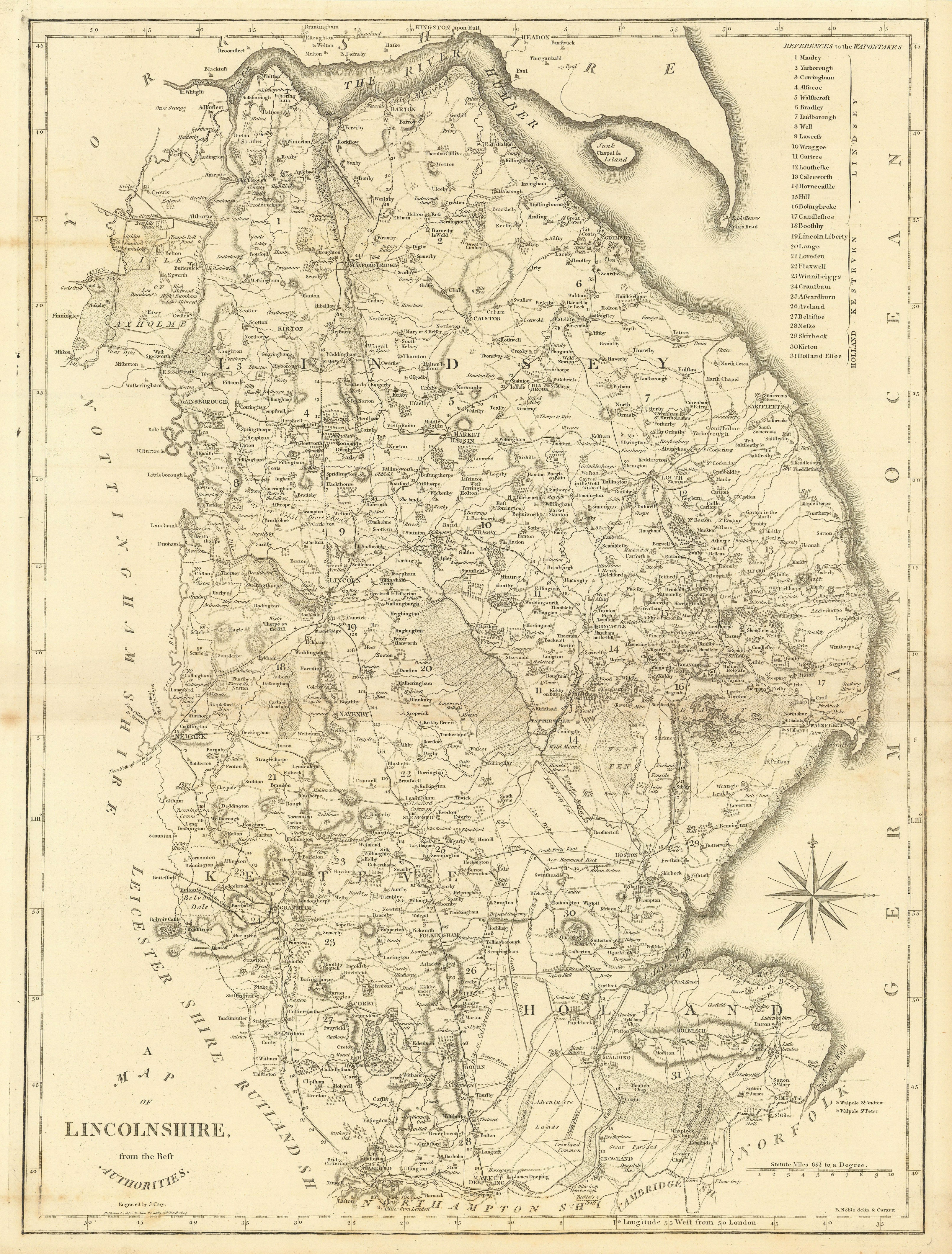 Associate Product "A map of Lincolnshire from the best authorities". County map. CARY 1806