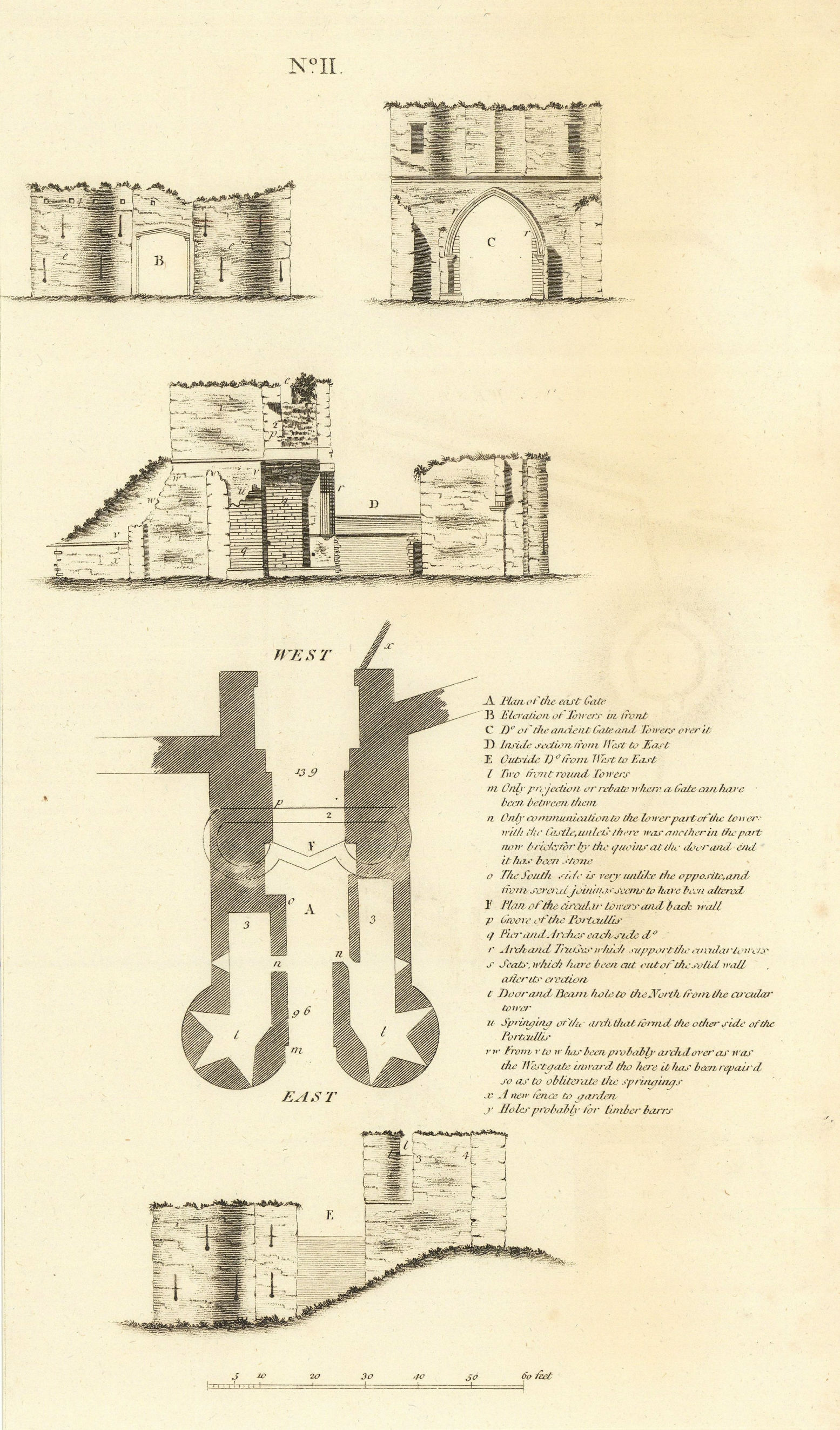 Associate Product Lincoln castle No 2. Plan & elevation by Francis CARY 1806 old antique print