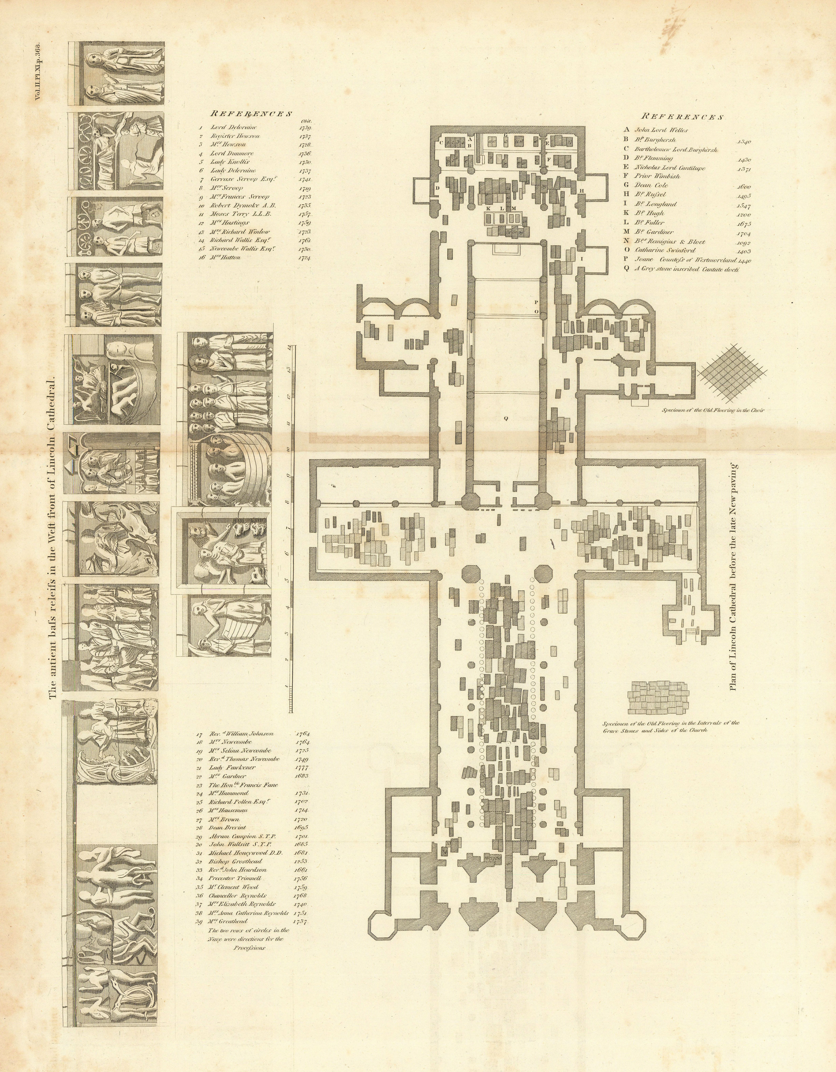 Associate Product Plan of Lincoln Cathedral before Georgian renovations. Bas reliefs 1806 map