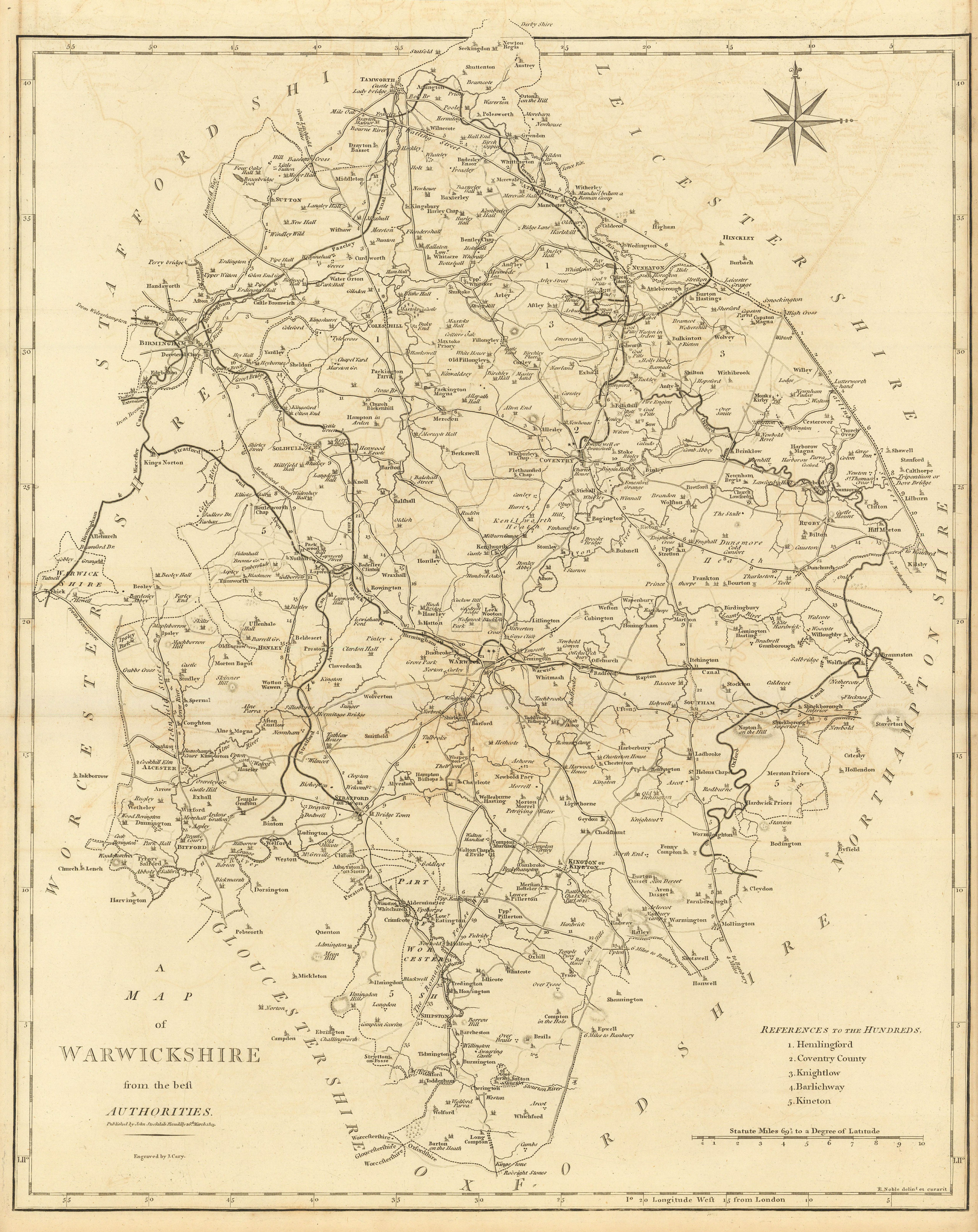 "A map of Warwickshire from the best authorities". County map. CARY 1806