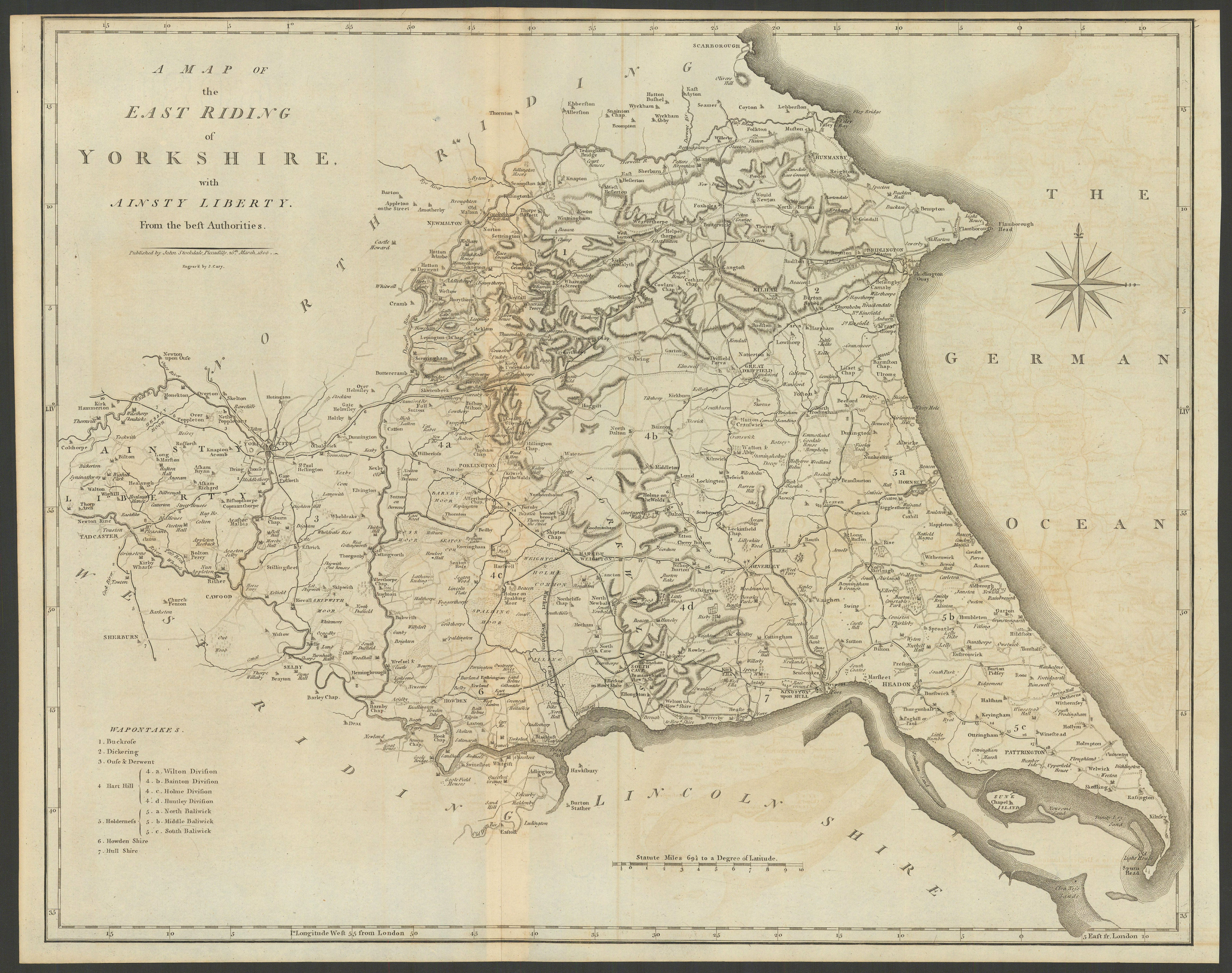 Associate Product A map of the East Riding of Yorkshire with Ainsty Liberty by John CARY 1806