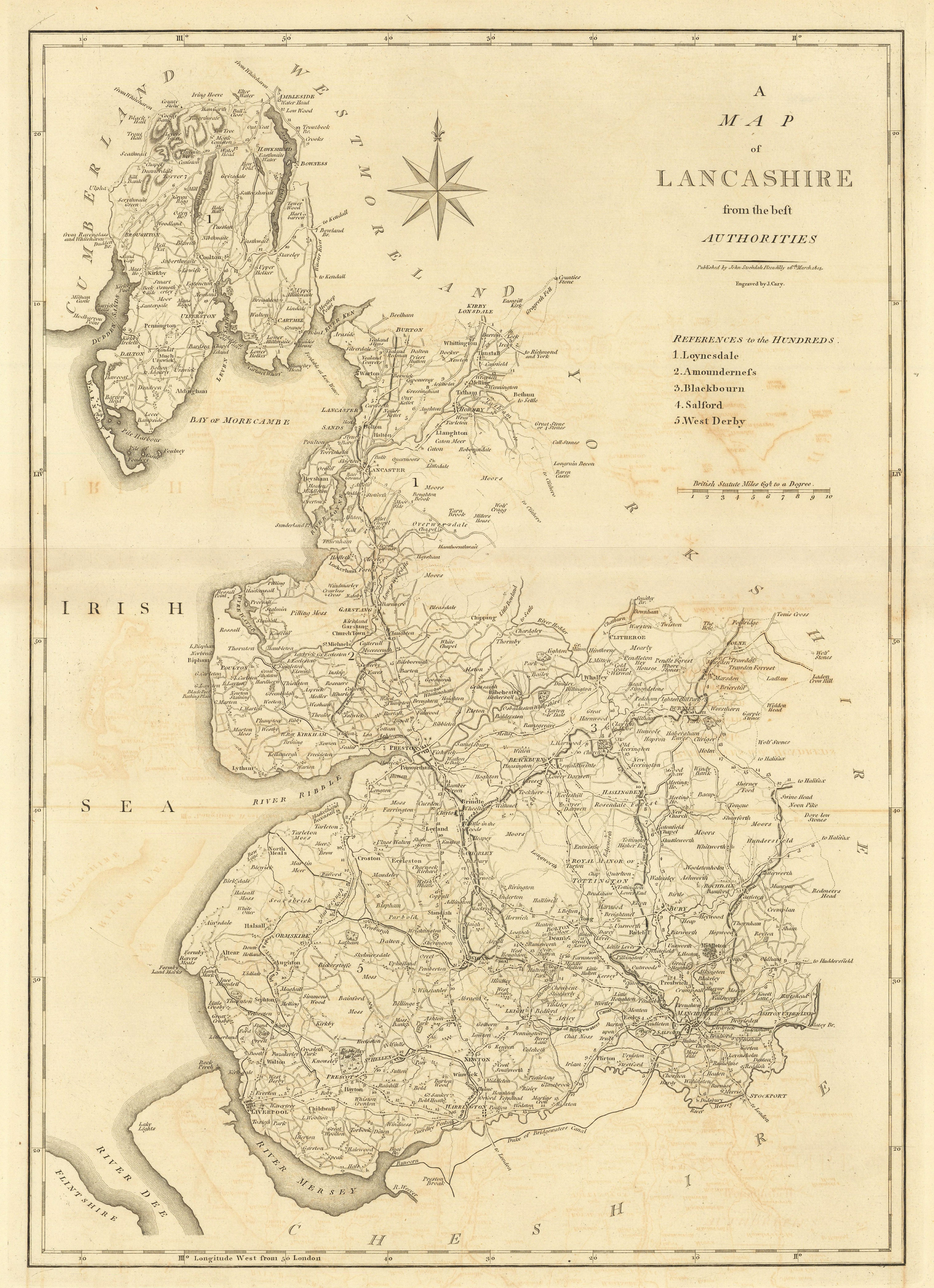 "A map of Lancashire from the best authorities". County map. CARY 1806 old