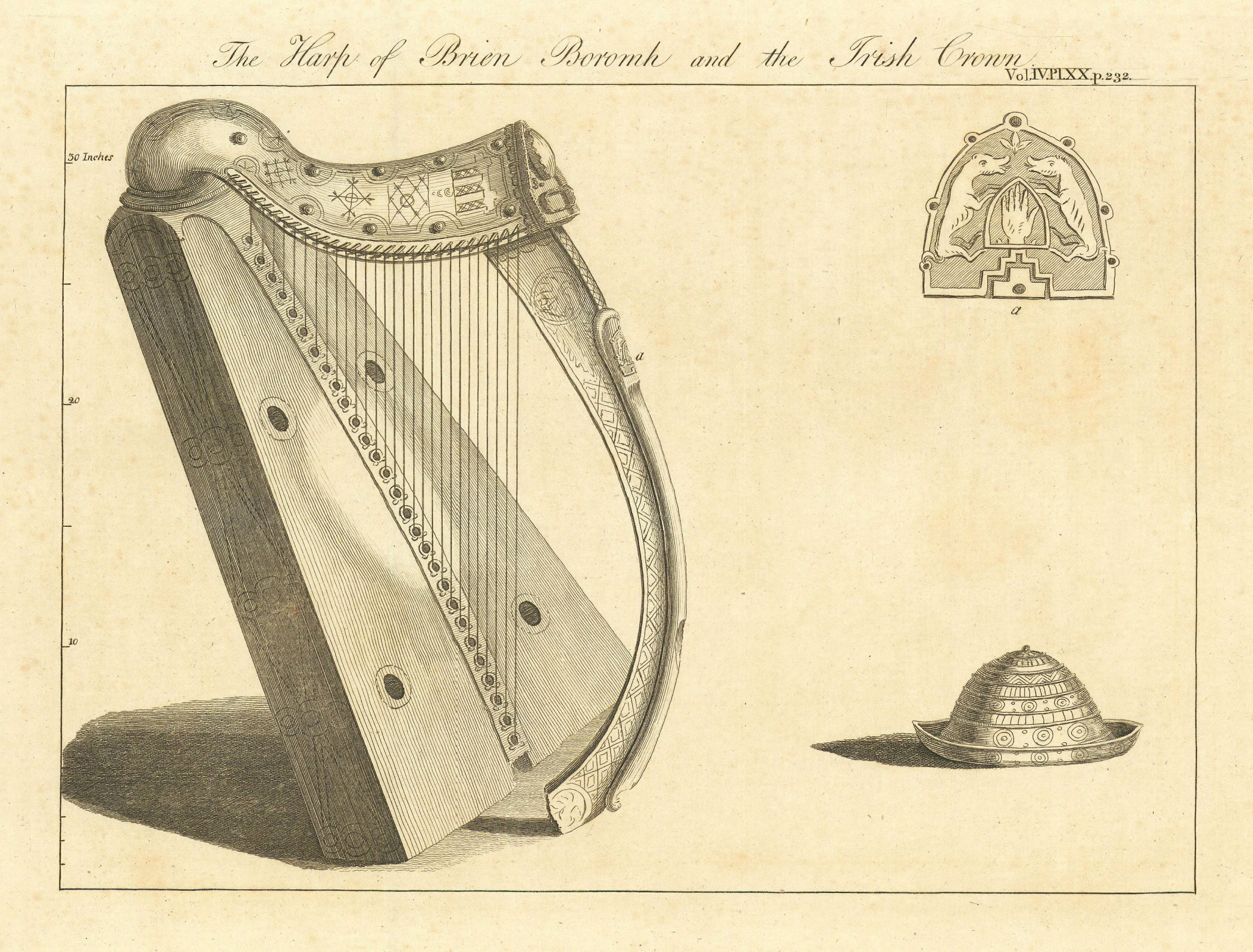 Associate Product Trinity College harp. Brien Boromh Brian Boru. The Irish Crown 1806 old print