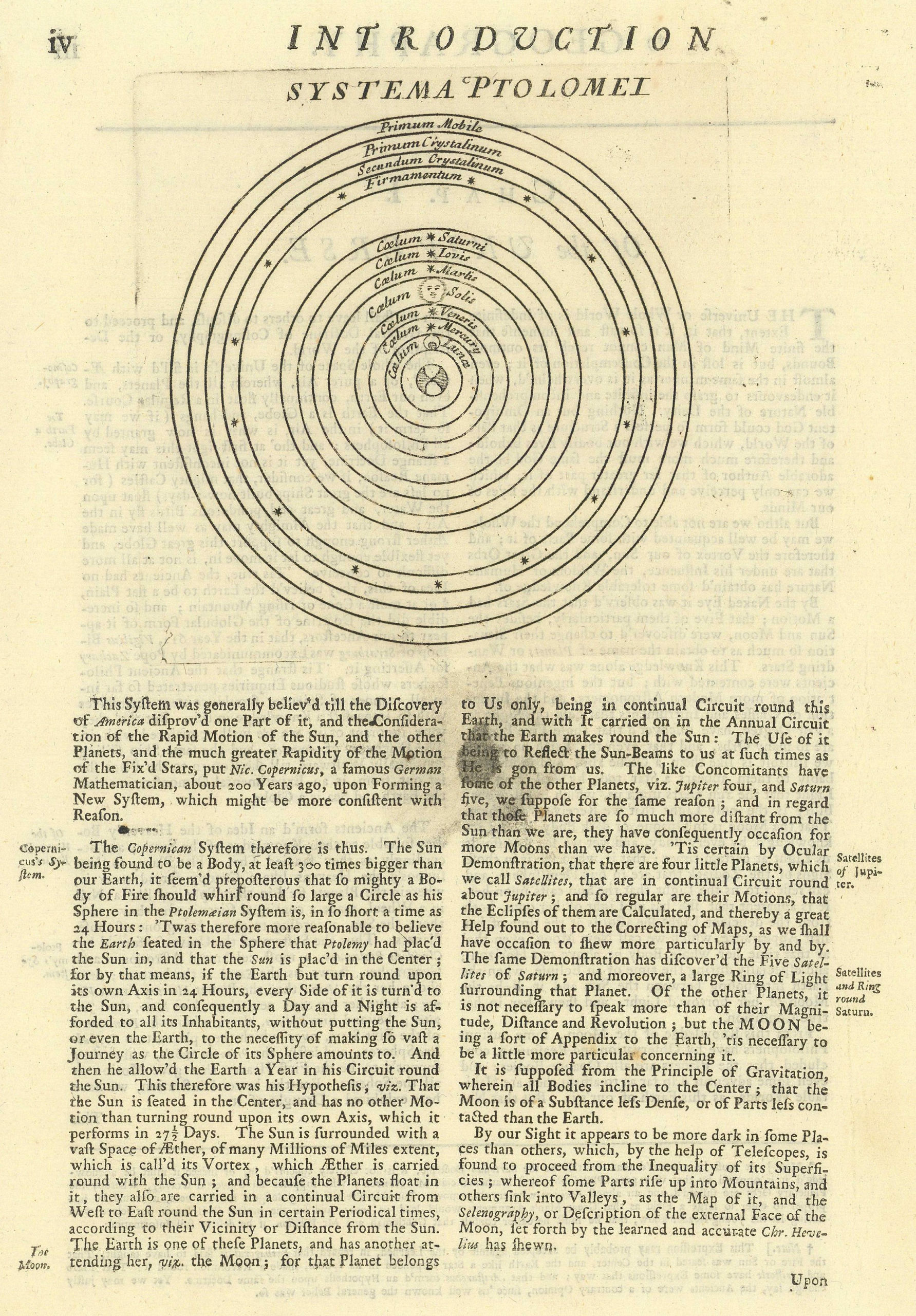Systema Ptolomei. Geocentric Solar system according to Ptolemy 1709 old print