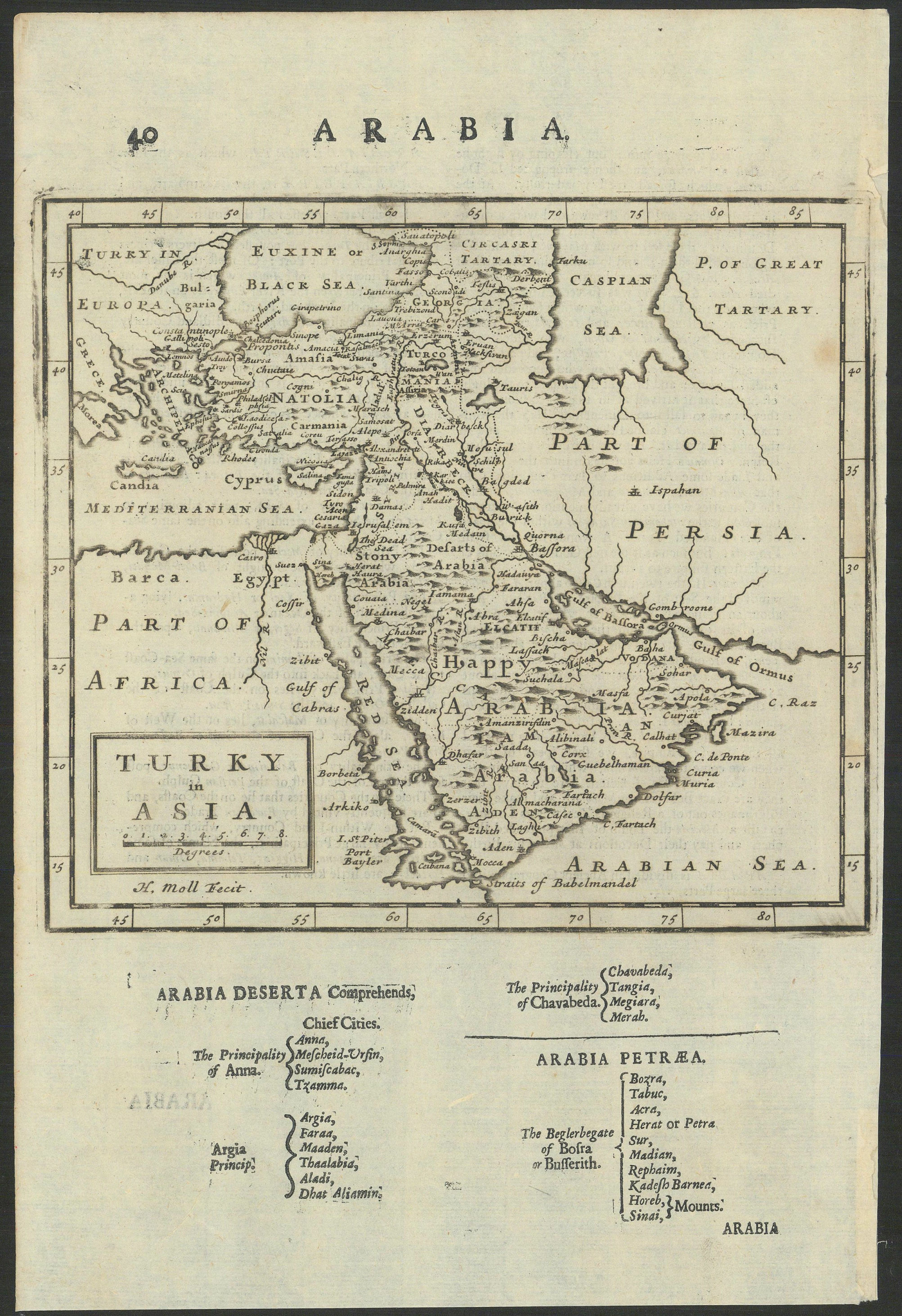 Associate Product Turky [Turkey] in Asia by Herman Moll. Middle East & Arabia 1709 old map