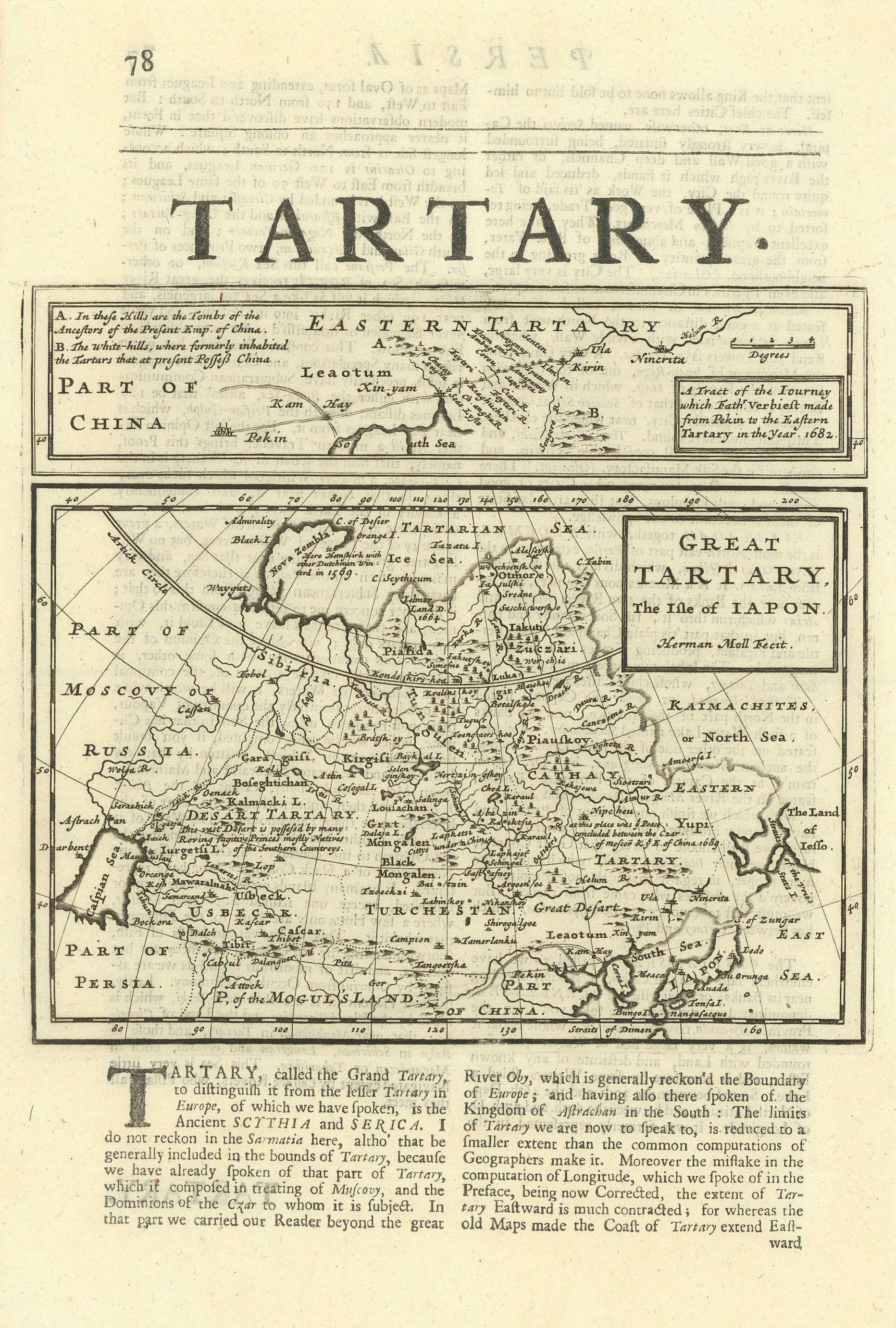 Great Tartary, the Isle of Iapon by Herman Moll. Central Asia & Japan 1709 map