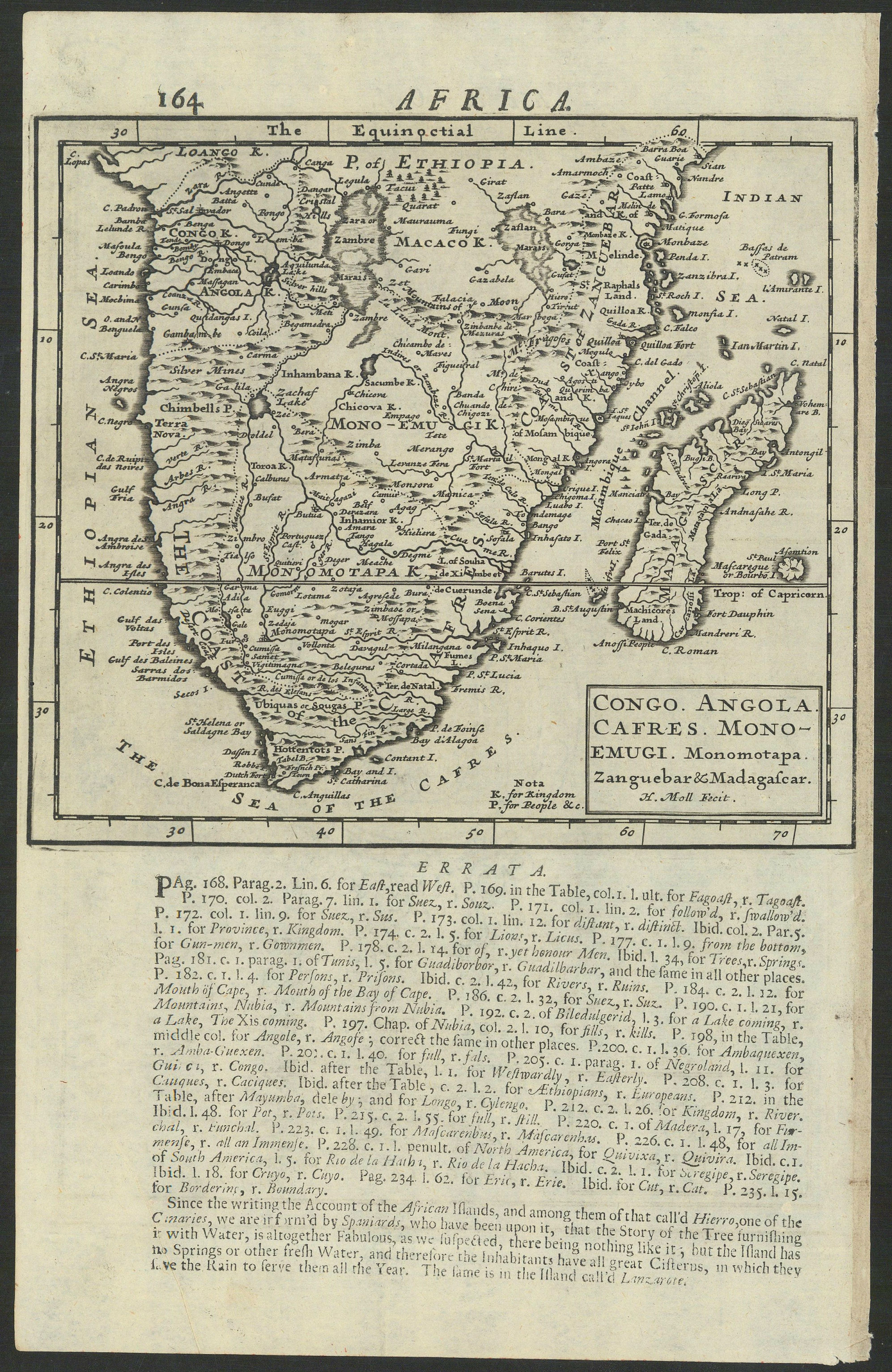 Congo Angola Cafres Monoemugi Zanguebar Madagascar Southern Africa MOLL 1709 map