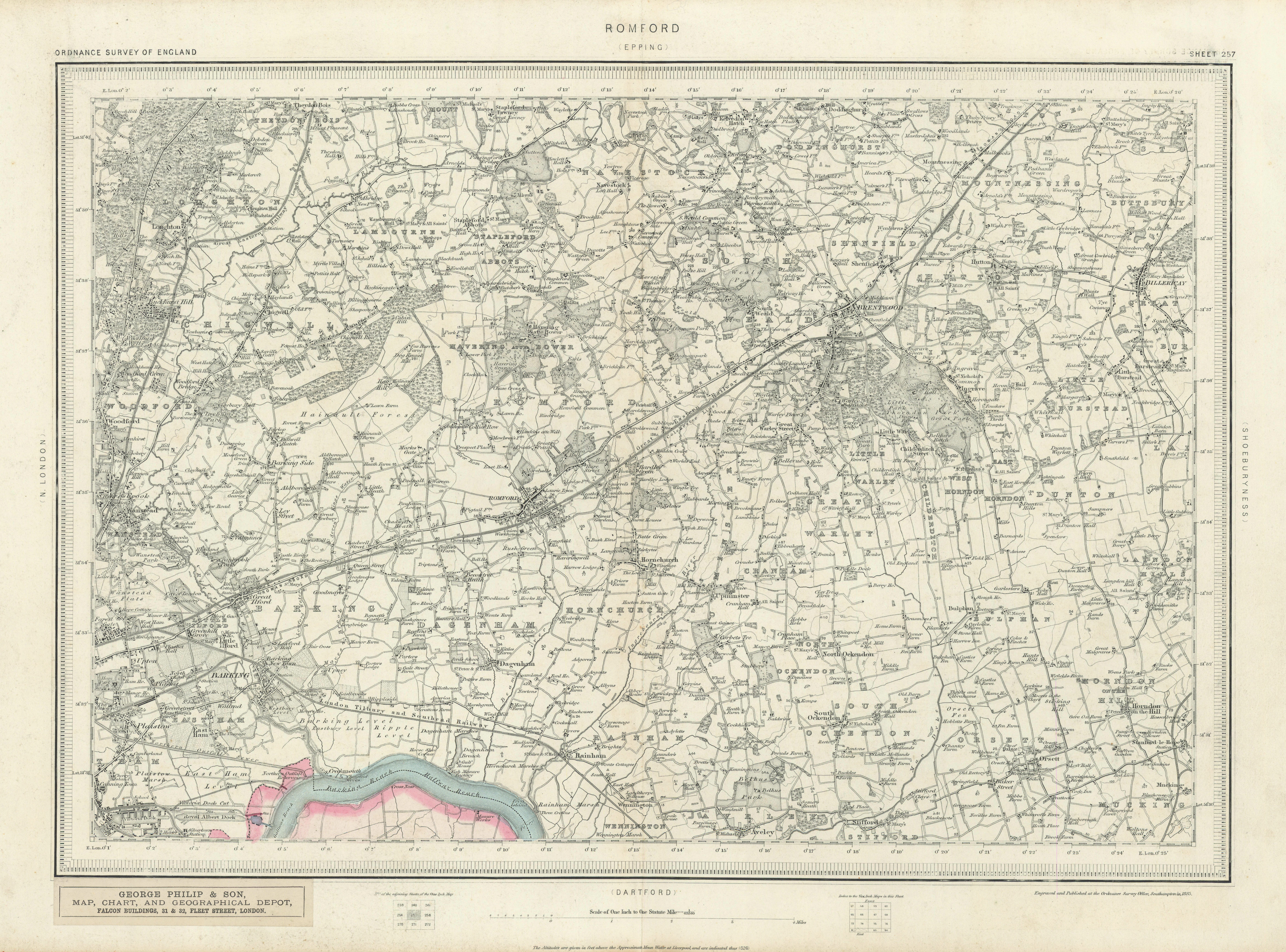 Associate Product Ordnance Survey Sheet 257 Romford. NE London Essex Brentwood Barking 1883 map