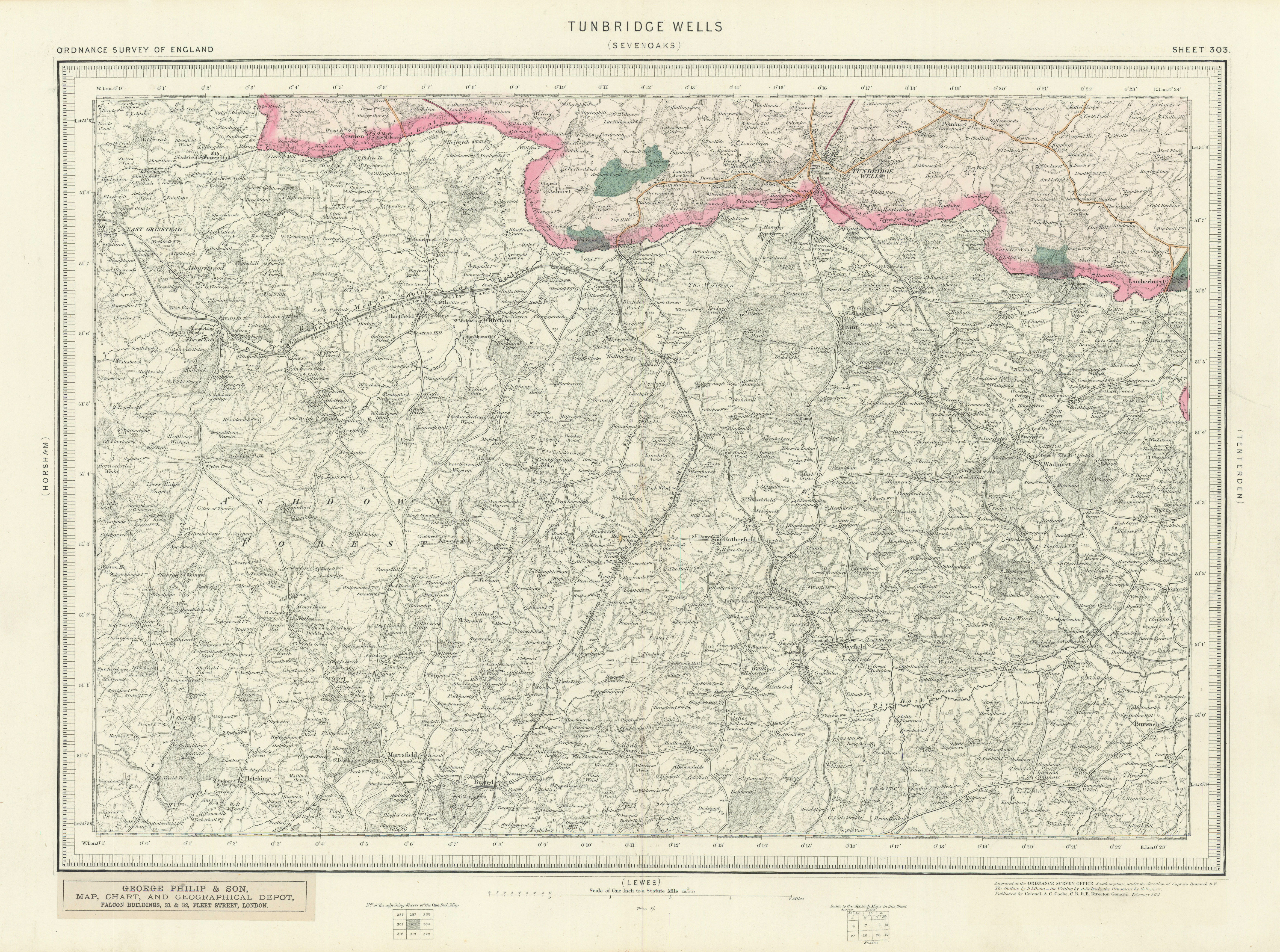 Ordnance Survey Sheet 303 Tunbridge Wells High Weald Rother East Sussex 1881 map