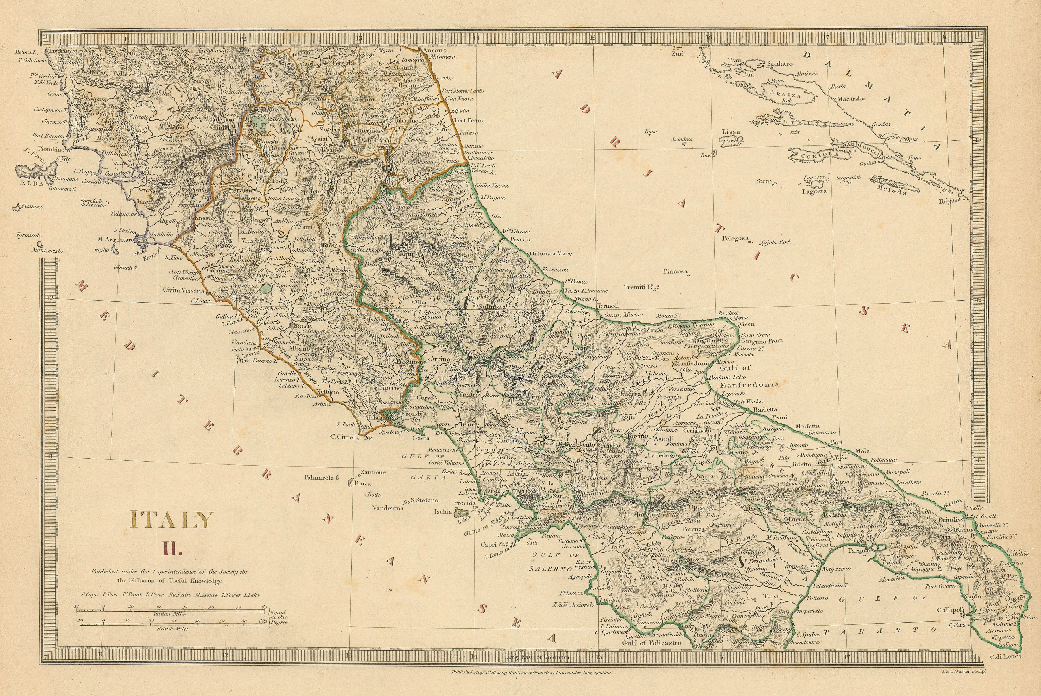Associate Product ITALY SOUTH.Naples Stato Pontifico Toscana.Original  hand colour.SDUK 1844 map
