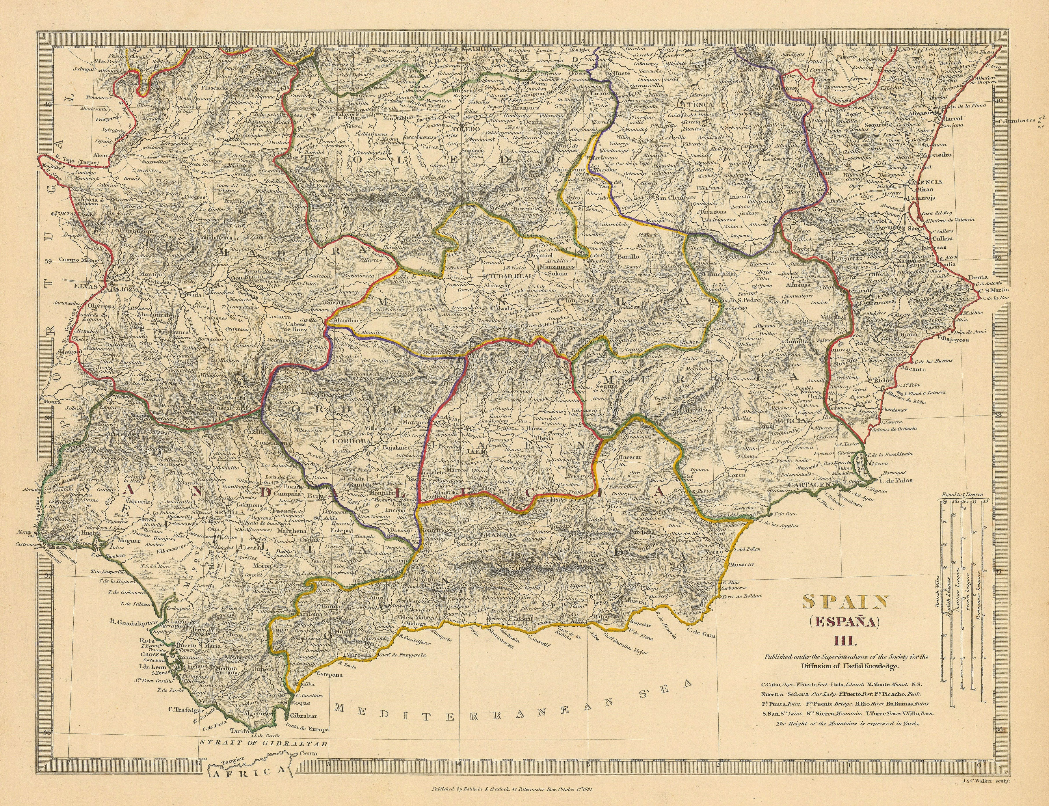 Associate Product SPAIN SOUTH.Sevilla Granada Cordoba Jaen Murcia Valencia Toledo.SDUK 1844 map