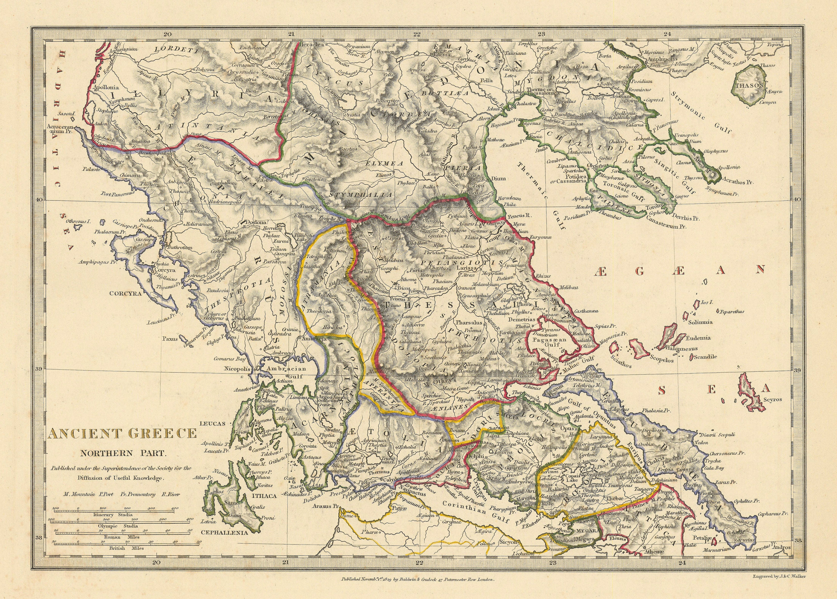 ANCIENT GREECE. Epirus Euboea Aetolia Thessalia Macedonia. SDUK 1844 old map