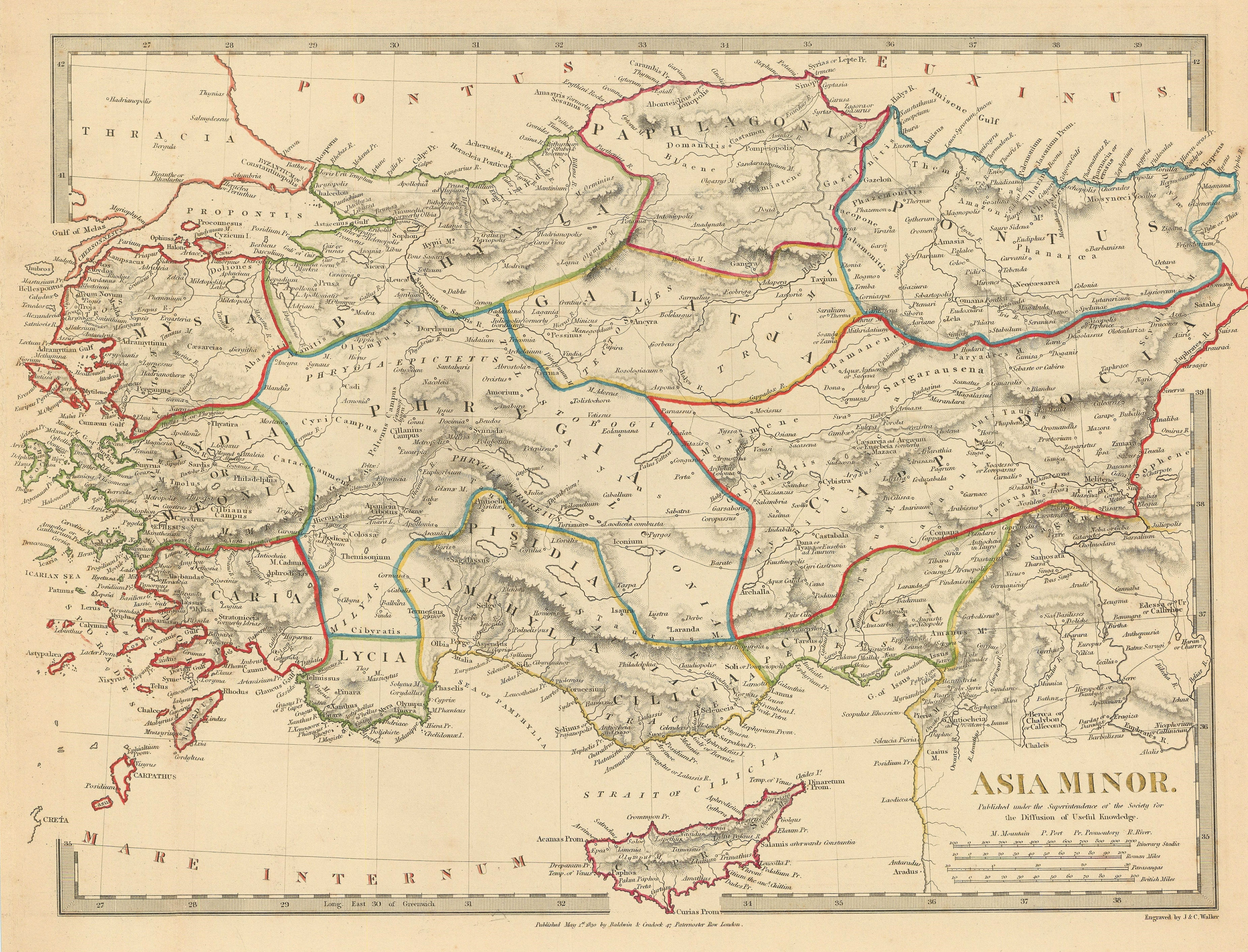ASIA MINOR ANCIENT. Turkey. Cappadocia Cyprus Galatia Phrygia. SDUK 1844 map
