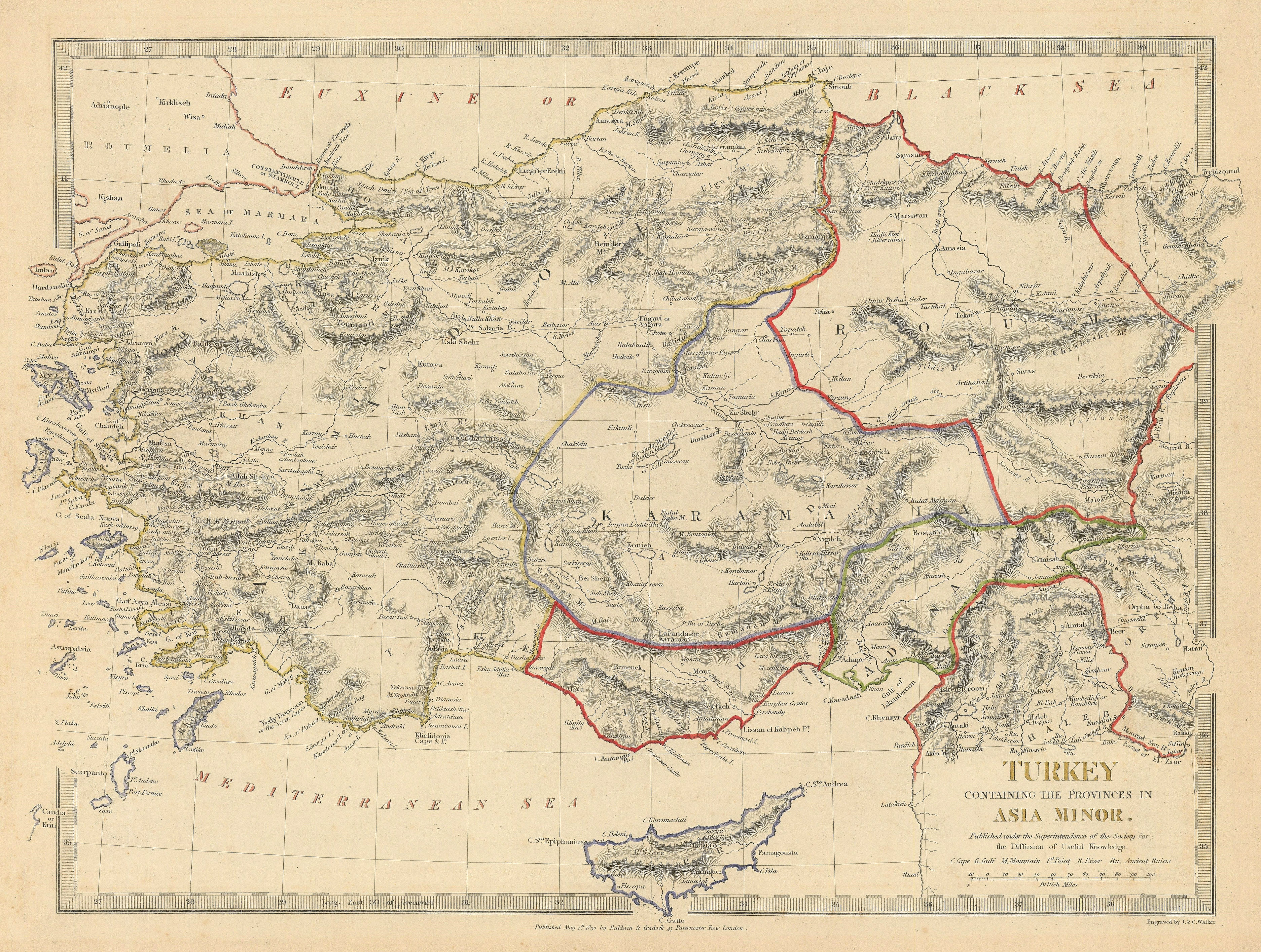 Associate Product TURKEY. Asia Minor provinces. Karamania Adana Itchi Roum. SDUK 1844 old map