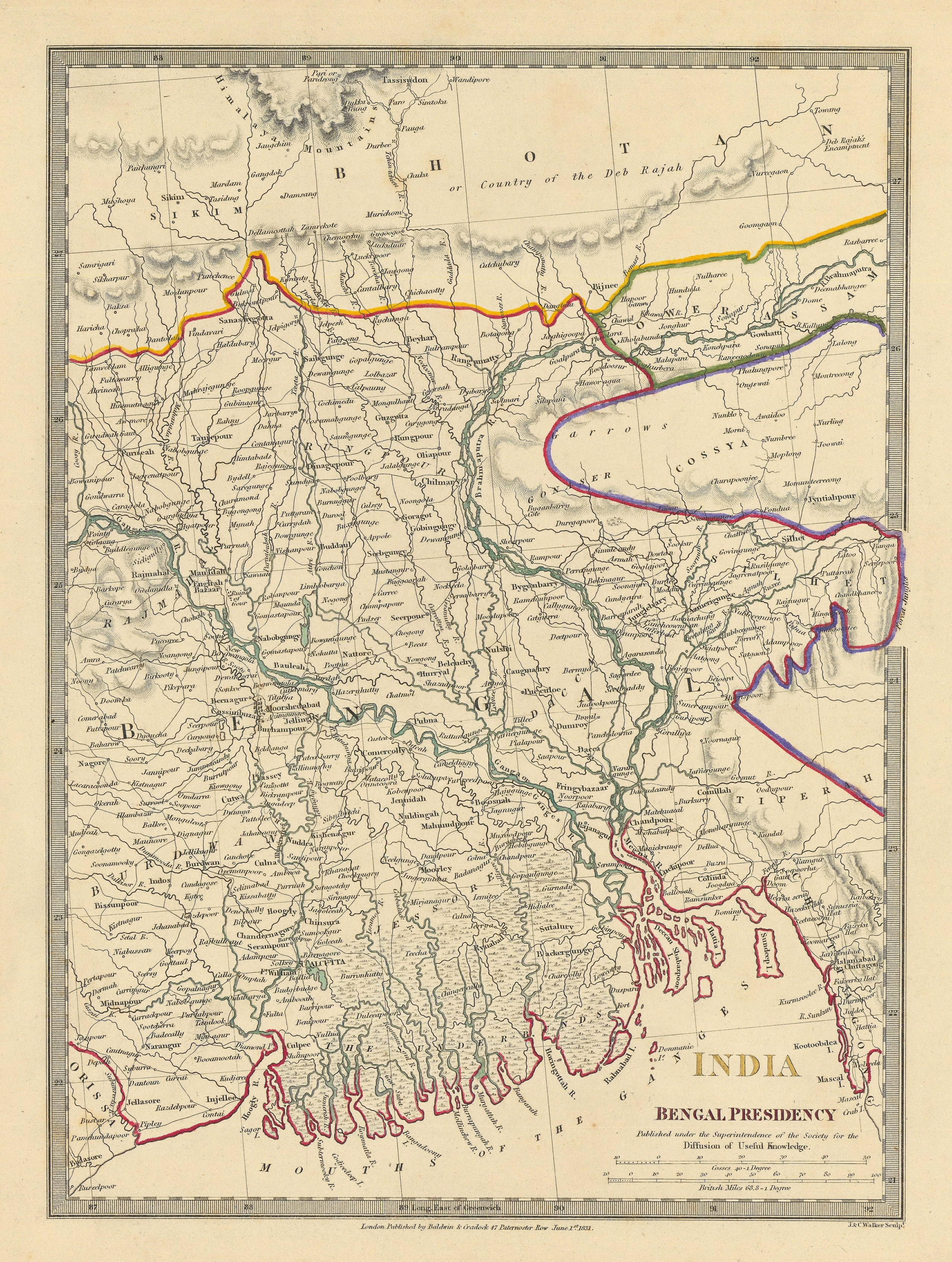 BENGAL BANGLADESH. Chittagong (Chotogram) Sikim Sikkim Bhutan. SDUK 1844 map