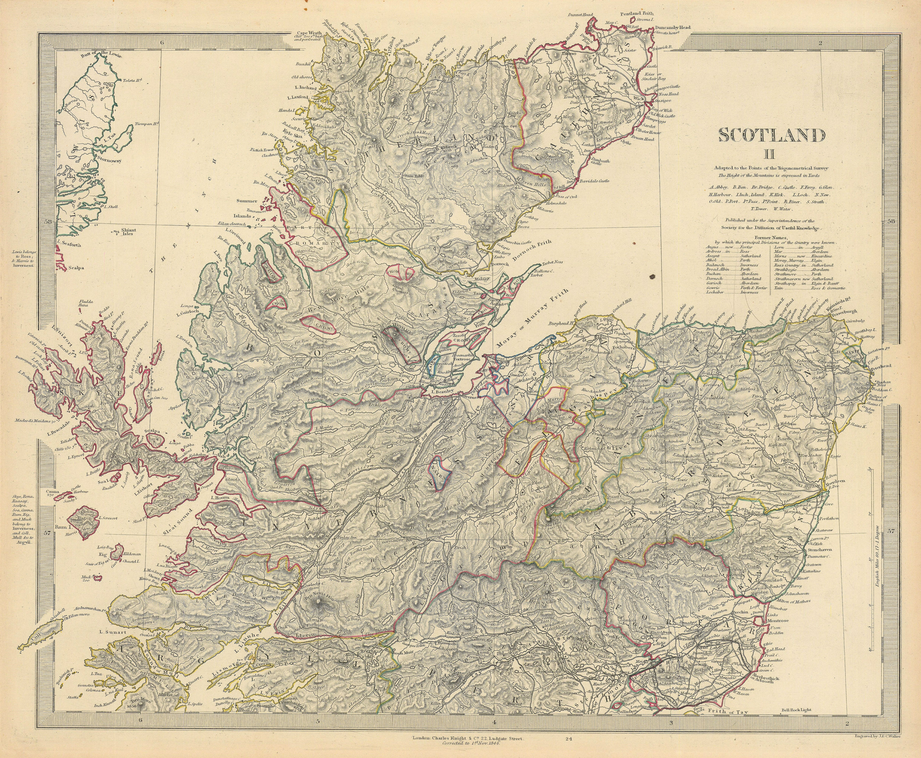 SCOTLAND NORTH. Castles kirks railways. Inset former county names. SDUK 1845 map