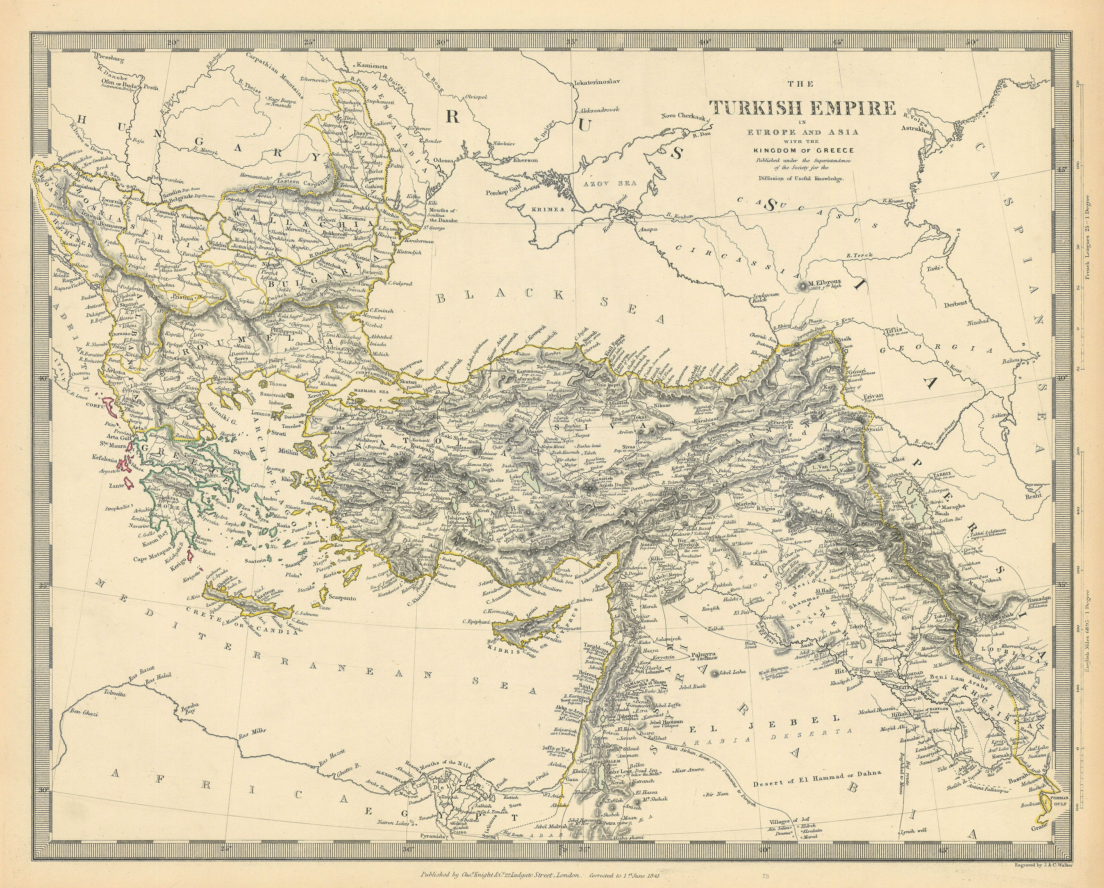 Associate Product OTTOMAN EMPIRE. in Europe and Asia with the Kingdom of Greece. SDUK 1845 map