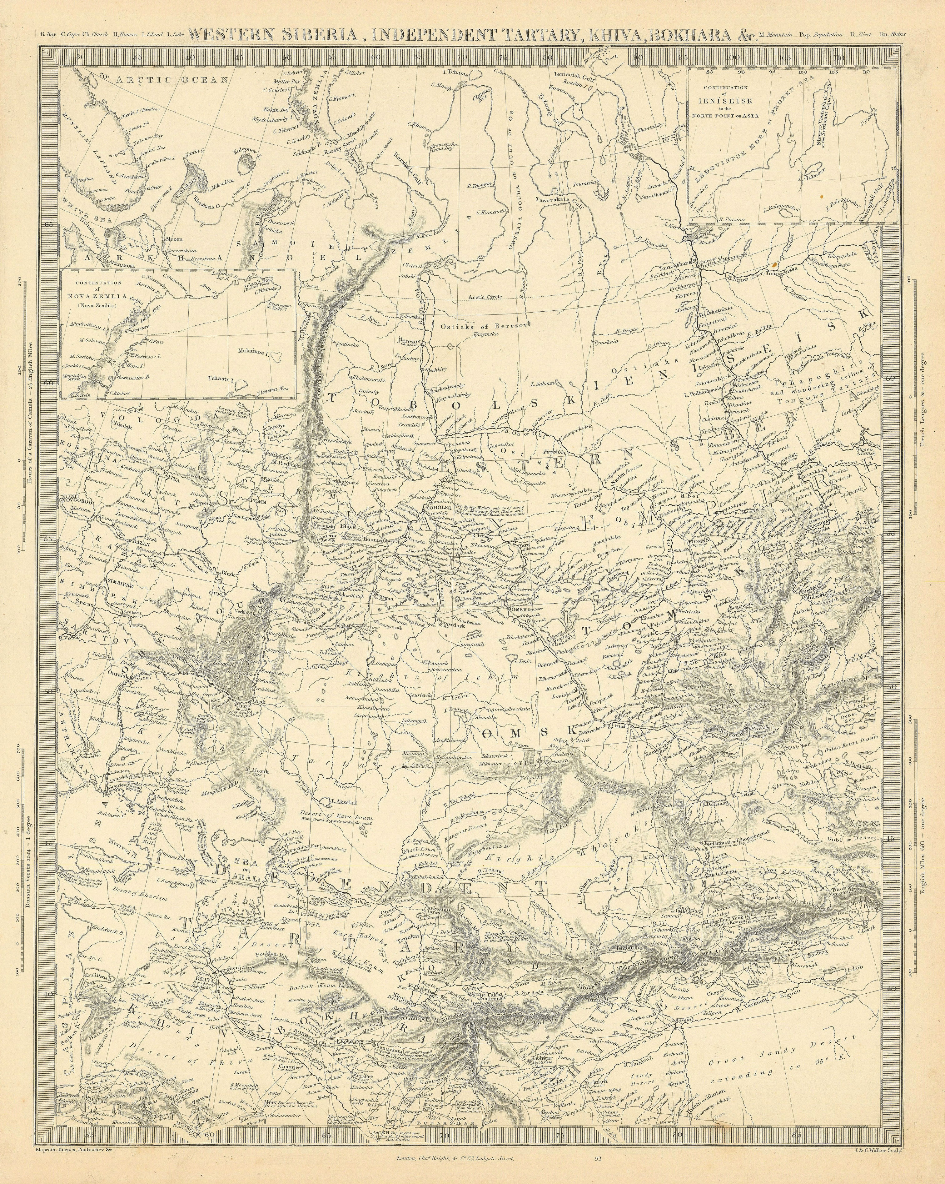 CENTRAL ASIA. Western Siberia, Khiva Bokhara. Independent Tartary. SDUK 1846 map