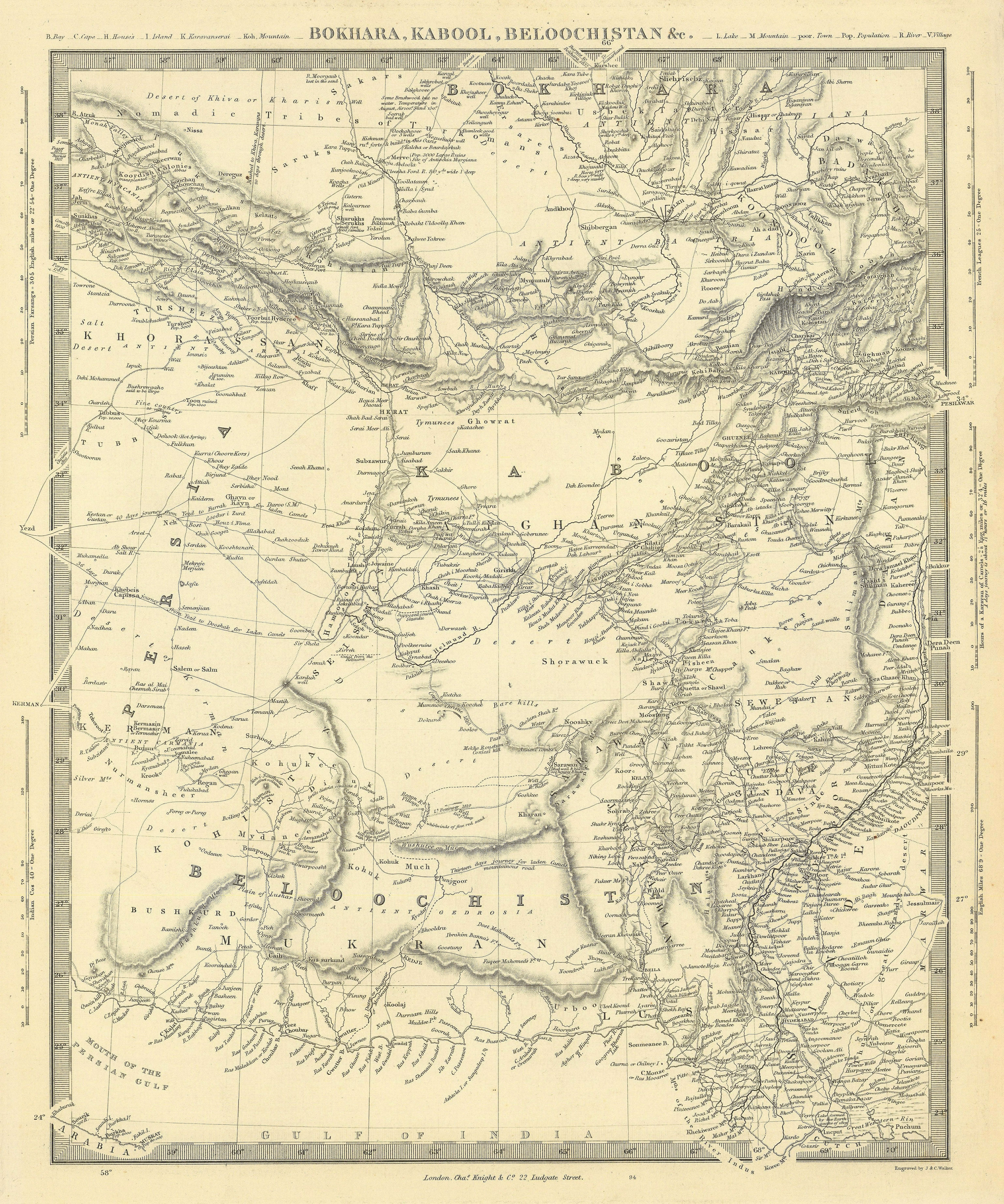 BOKHARA KABUL & BALUCHISTAN. Afghanistan Khorassan Sinde Pakistan. SDUK 1846 map