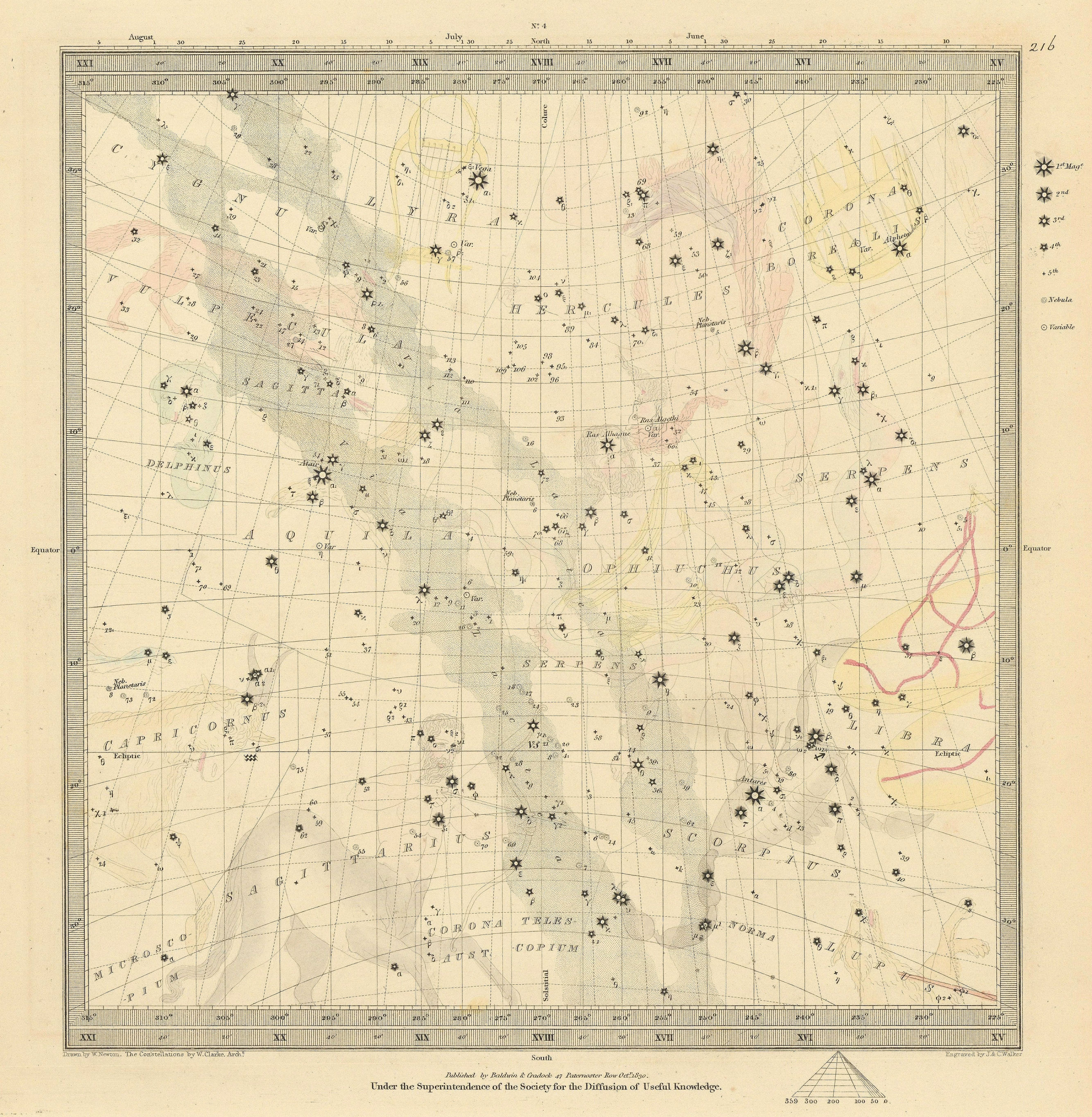 ASTRONOMY CELESTIAL. Star map. Star chart. IV. Winter Solstice. SDUK 1847