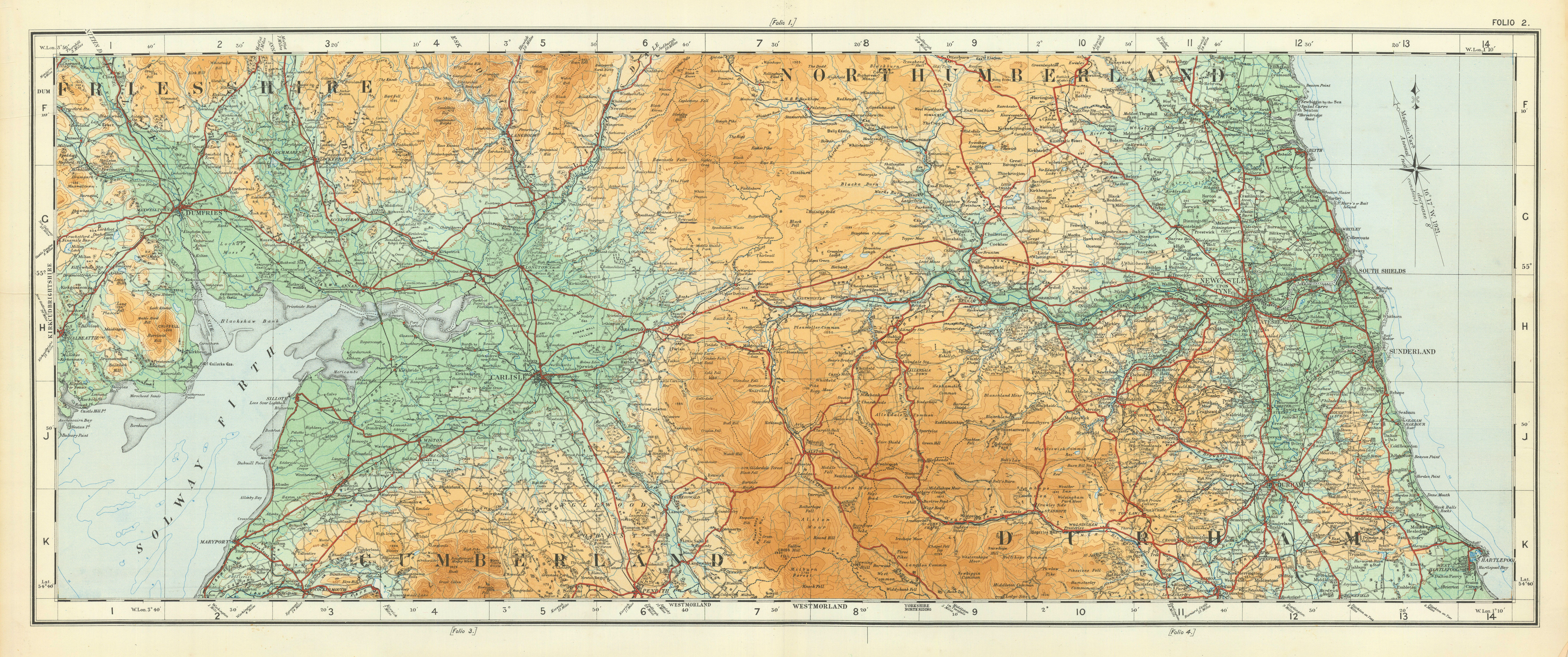 North Pennines. Cumbria Durham Tyneside Dumfries ORDNANCE SURVEY 1922 old map