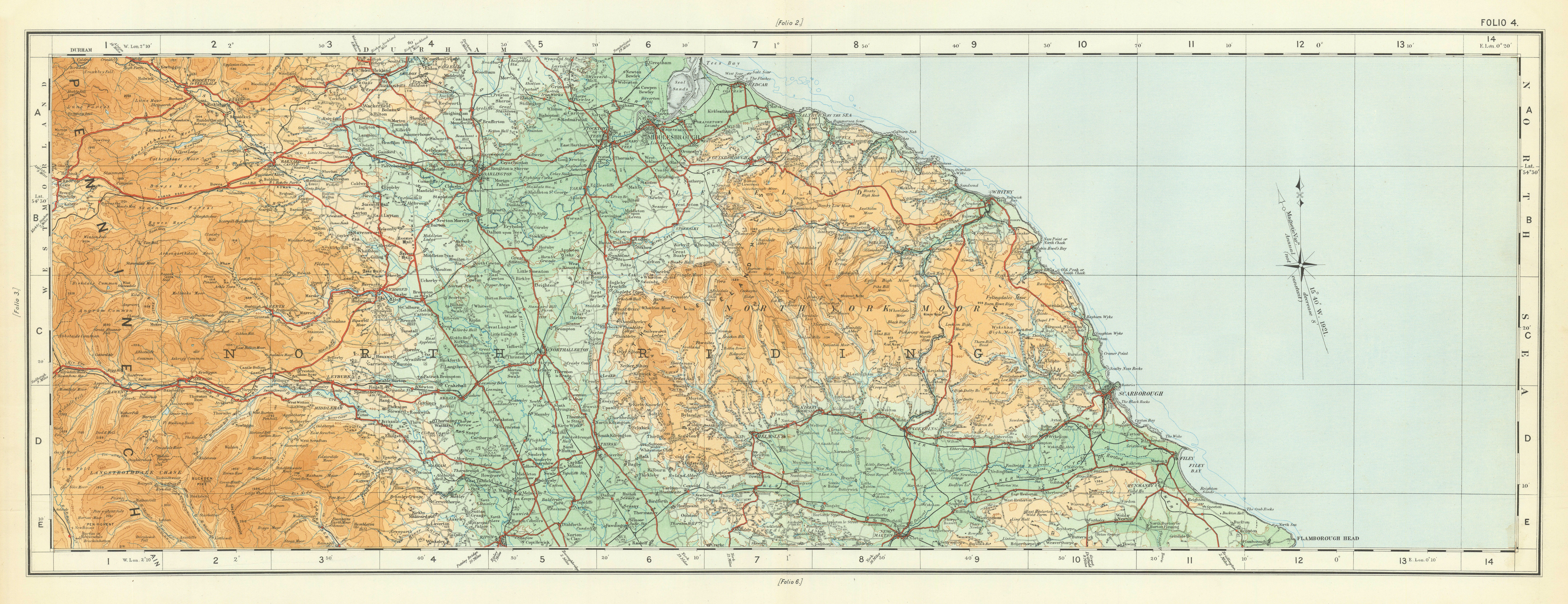 North Yorkshire. Moors & Yorkshire Dales. Teesside ORDNANCE SURVEY 1922 map