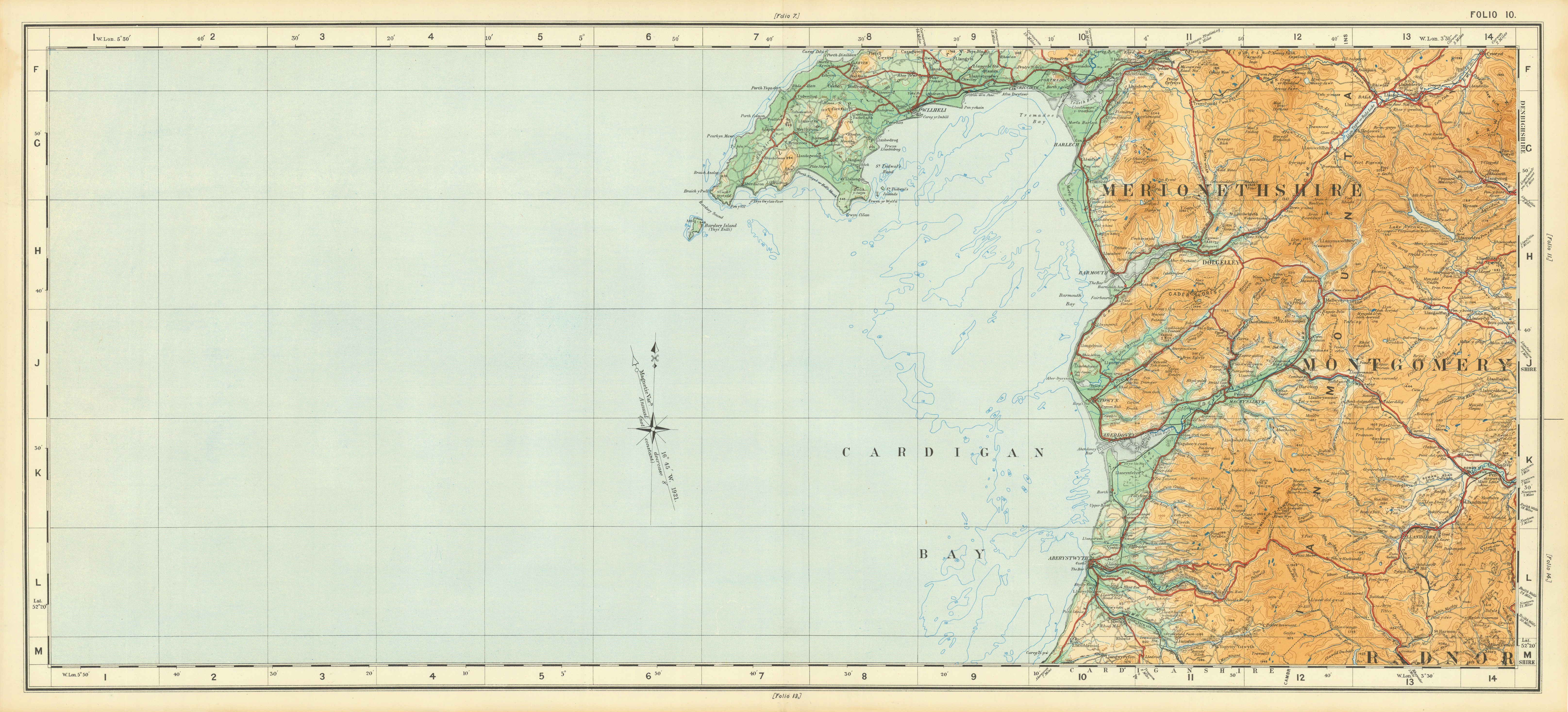 Associate Product Cardigan Bay Snowdonia. Llyn peninsula Merionethshire ORDNANCE SURVEY 1922 map
