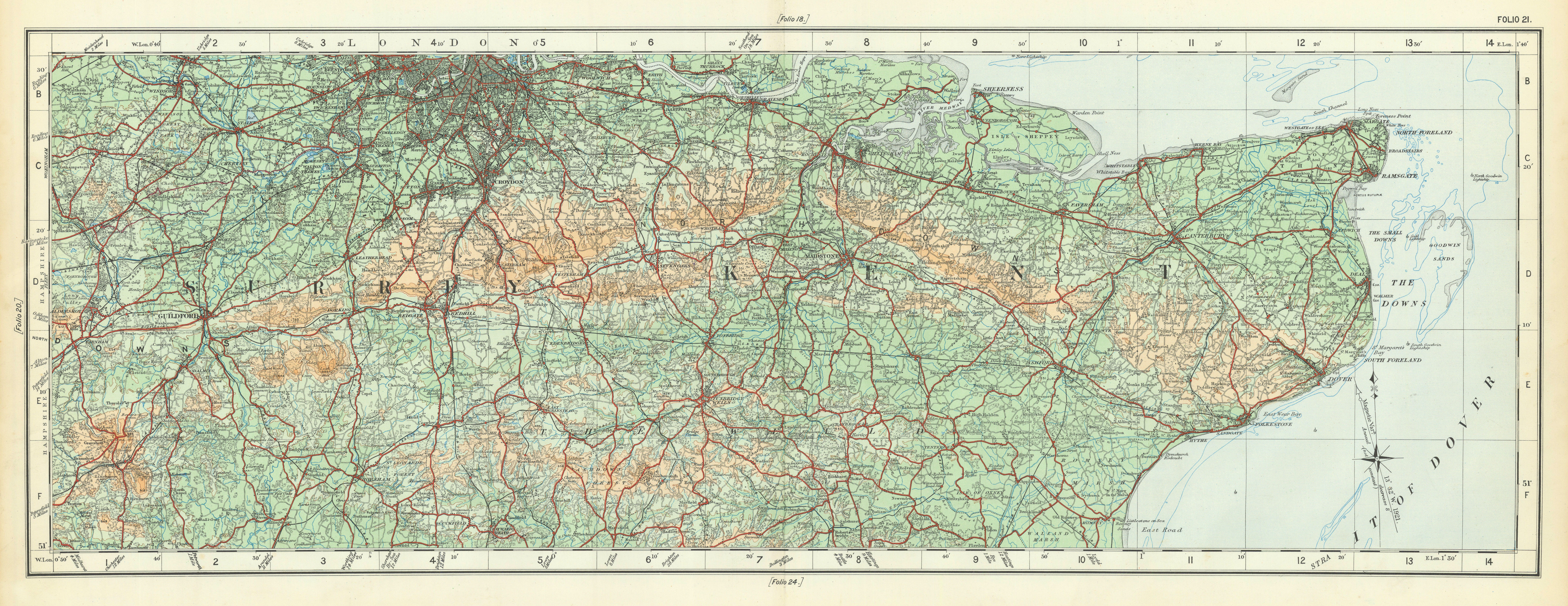 Surrey Hill, Kent Downs & South London. The High Weald ORDNANCE SURVEY 1922 map