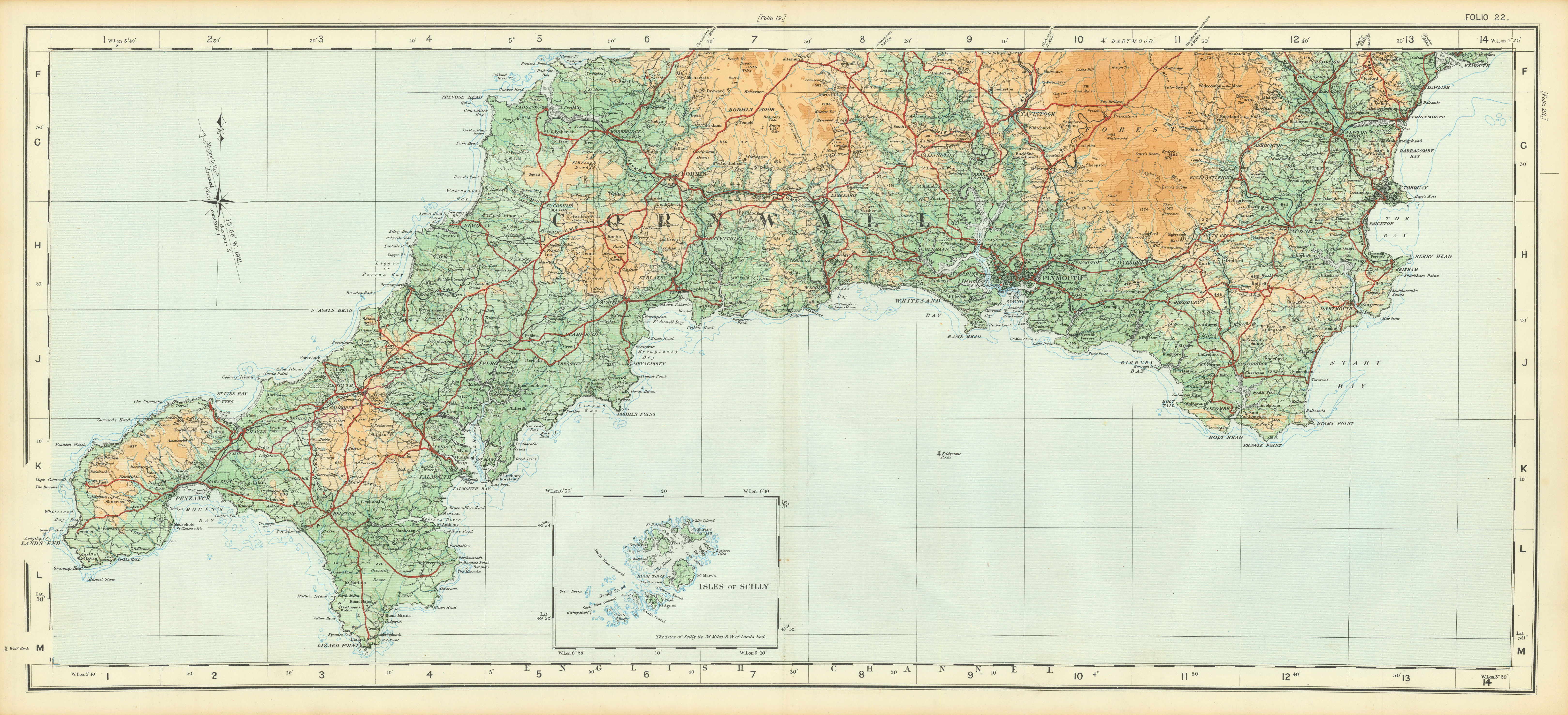 Associate Product Cornwall & south Devon. English Riviera. Dartmoor ORDNANCE SURVEY 1922 old map