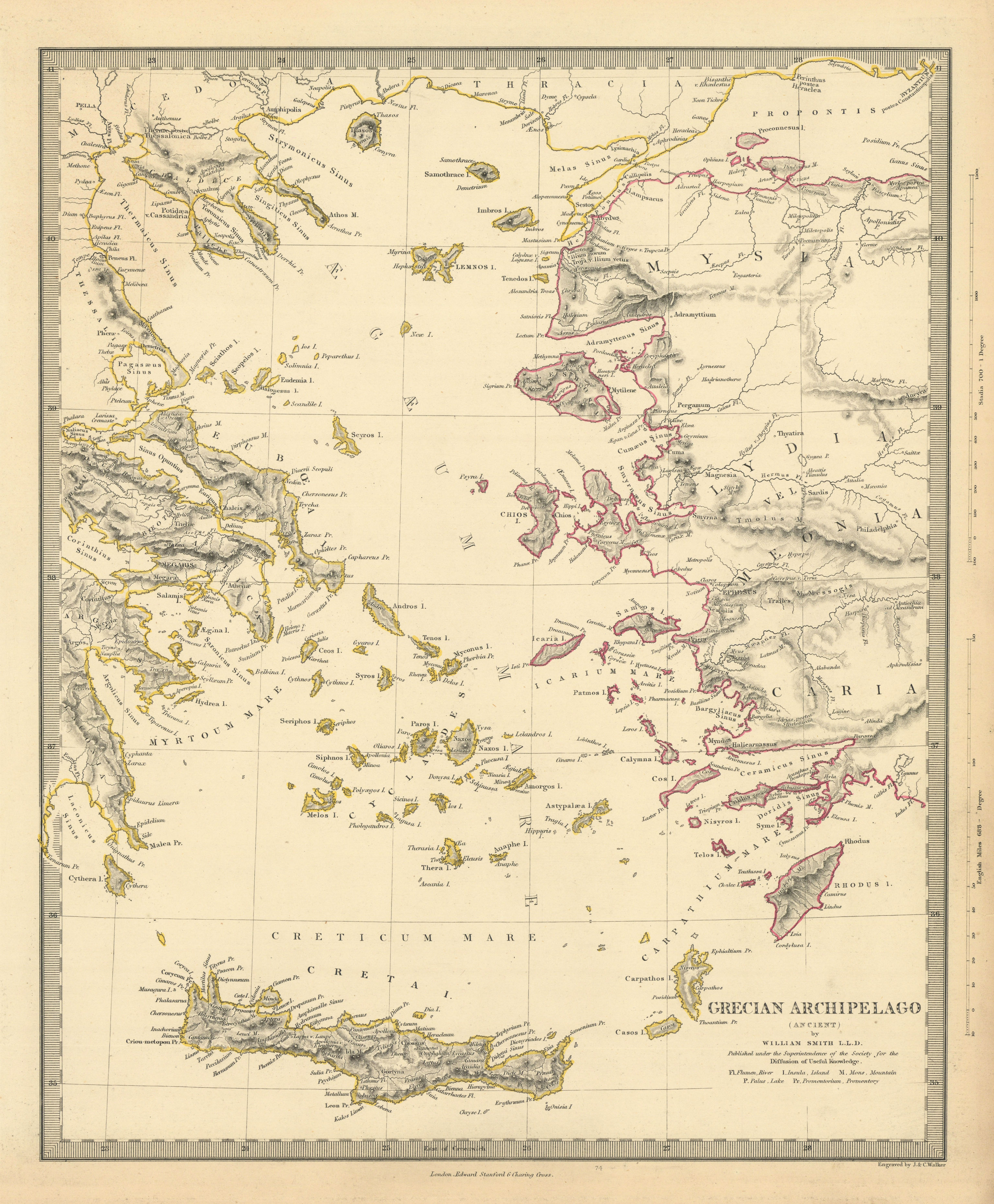 Associate Product GREEK ARCHIPELAGO ANCIENT. Aegean Cyclades Creta Crete Dodecanese. SDUK 1856 map