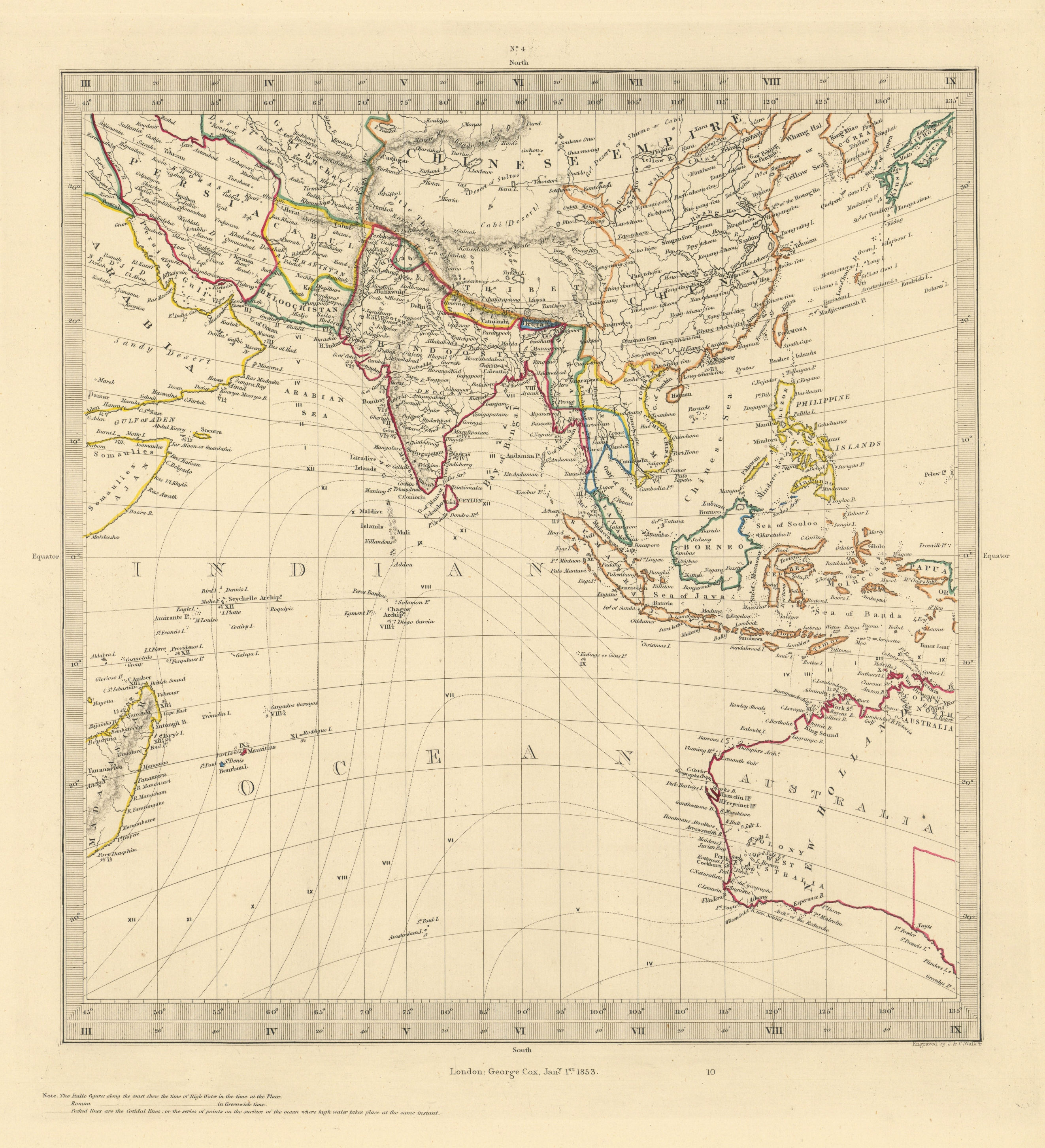 Associate Product ASIA AUSTRALIA. On Gnomonic Projection. China Indian Ocean. SDUK 1853 old map