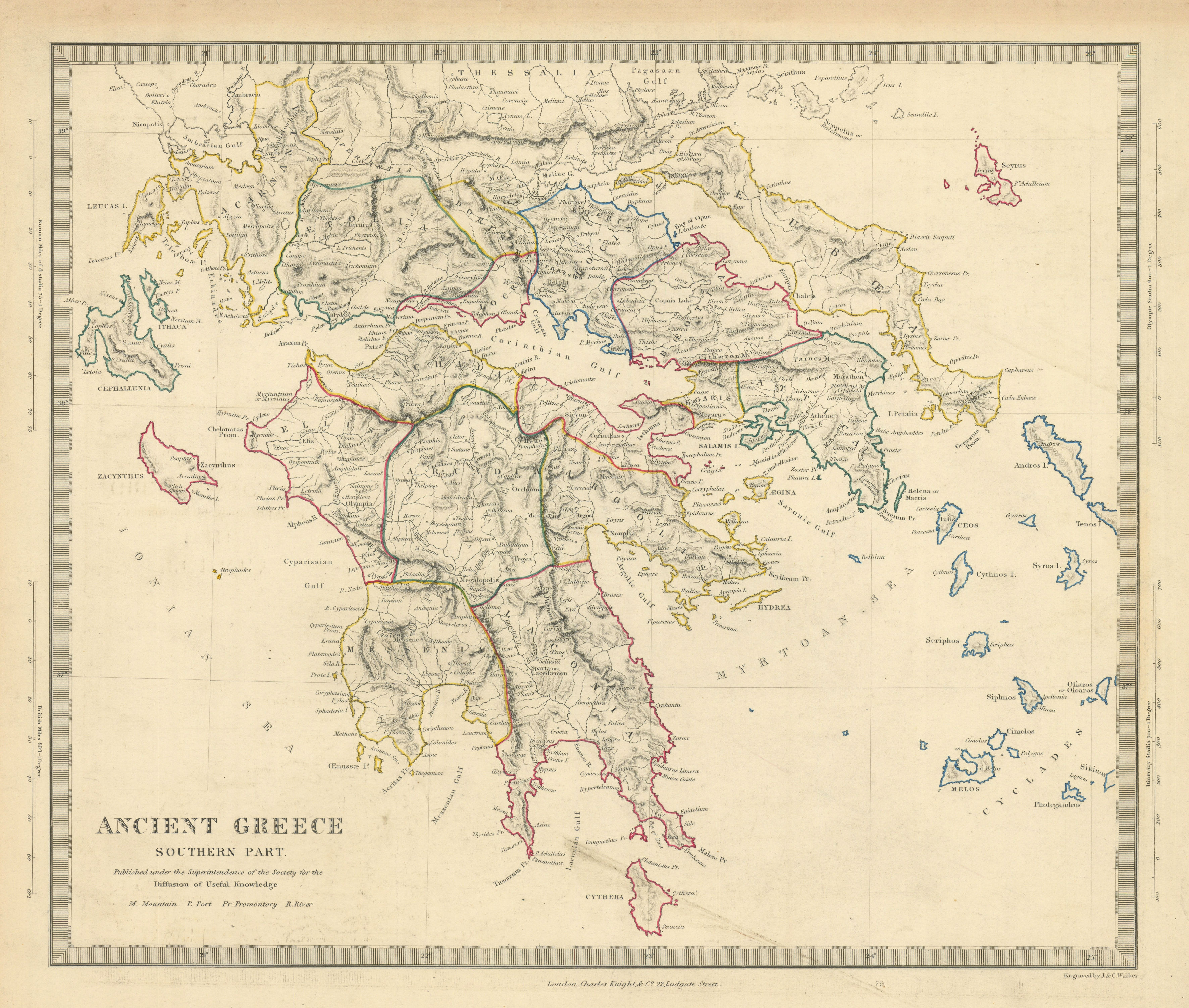 Associate Product ANCIENT GREECE SOUTH. Peloponnese Attica Athens Cyclades. SDUK 1851 old map