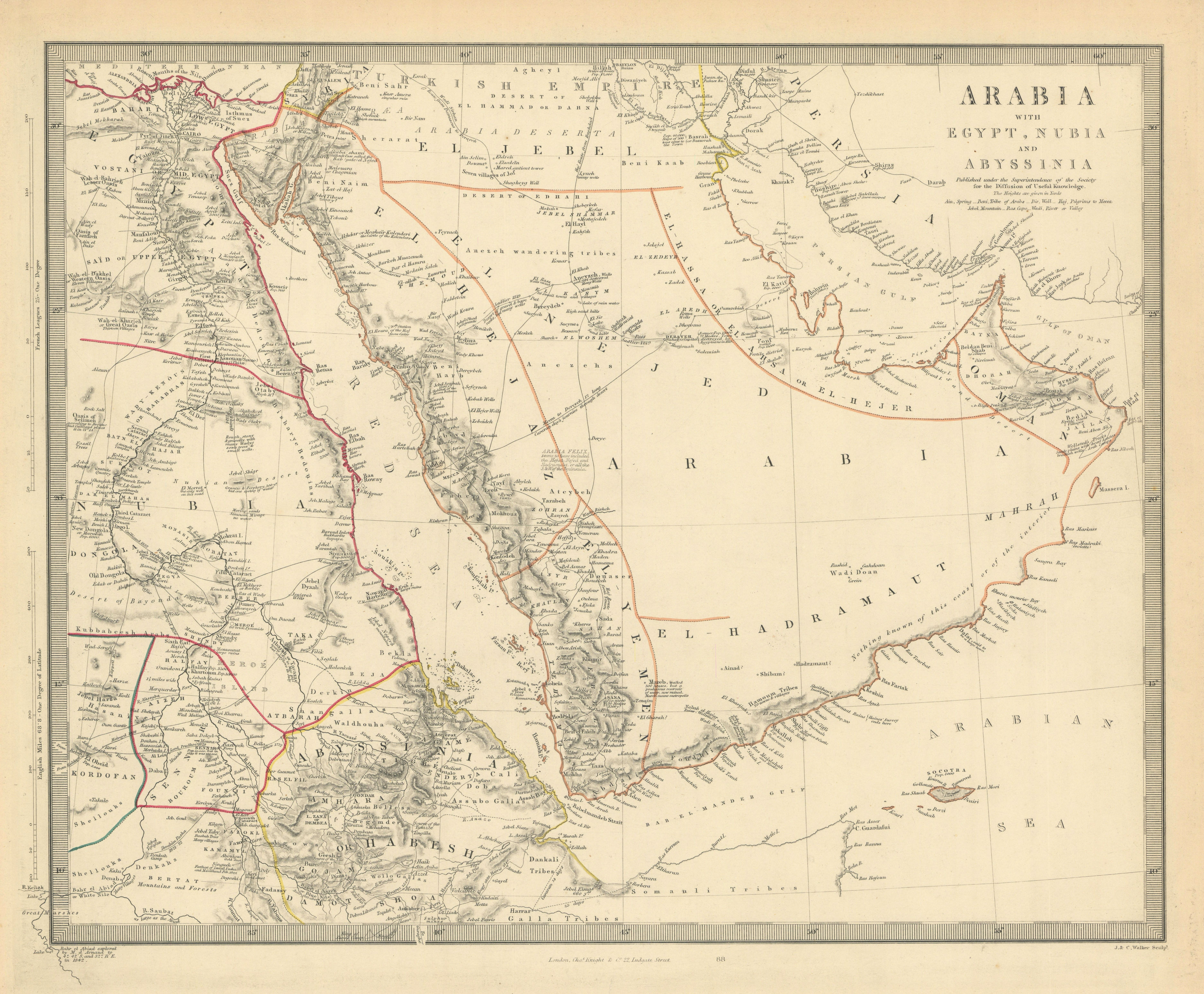 ARABIA. Haj routes. Deba/Dubai Abothubi/Abu Dhabi. 'Pirate Coast'. SDUK 1851 map