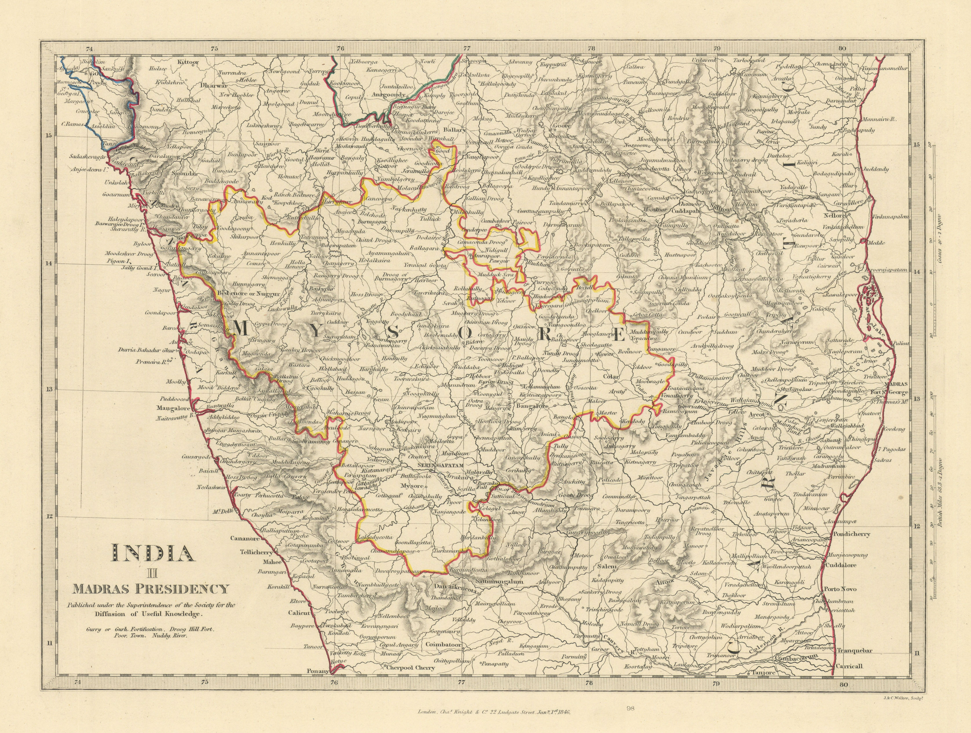 INDIA II. South. Madras Presidency Mysore Chennai Canara Carnatic. SDUK 1851 map