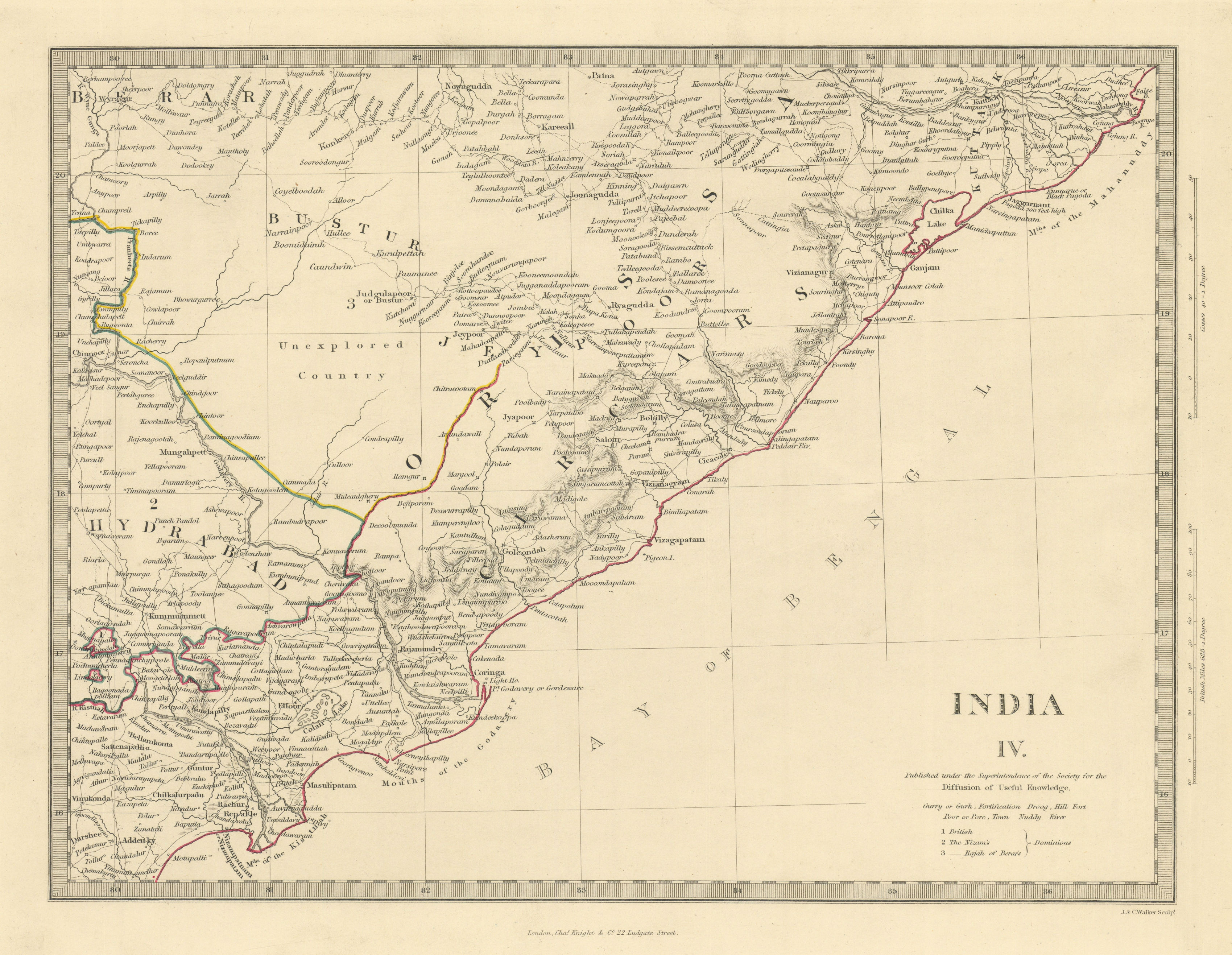 Associate Product INDIA IV. Cicars Mouths of the Godavery Berar Hyderabad Orissa. SDUK 1851 map